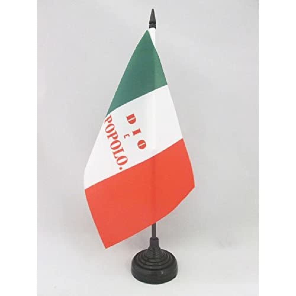 Roman Republic 1849 Italy Historical Table Flag 5'' x 8'' (21x14cm) - Former Italian Dio è Popolo Desk Flag with Black Plastic Stick & Base - AZ FLAG - Perfect for History Enthusiasts, Office Decor & Italian Heritage Displays