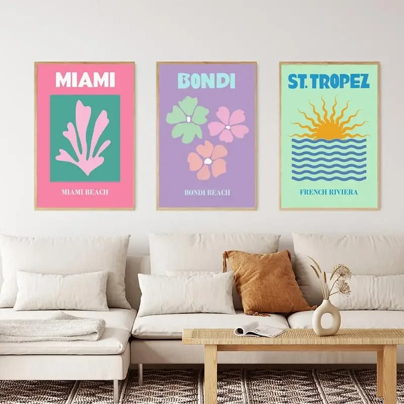 Preppy Cities Pastel Canvas Posters - Aesthetic Wall Art for Home, Office & Dorm Decor | Perfect for Bedroom, Living Room & Gift Ideas