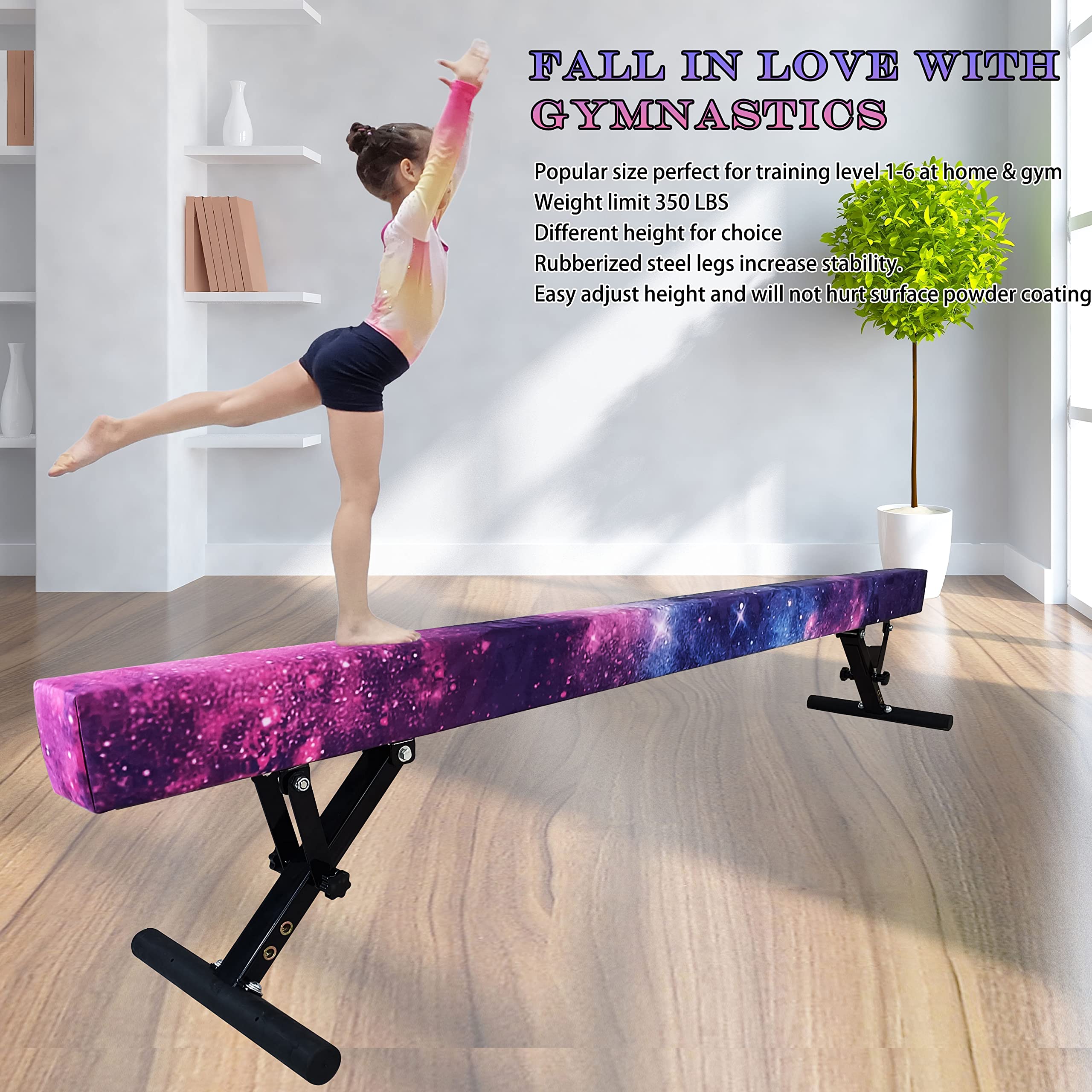 Adjustable 8FT Gymnastics Balance Beam for Kids & Teens - Non-Slip Base with Tri-Support Stability - Home Gym Equipment (250 LB Weight Limit) - Perfect for Indoor Practice, Training & Floor Exercises
