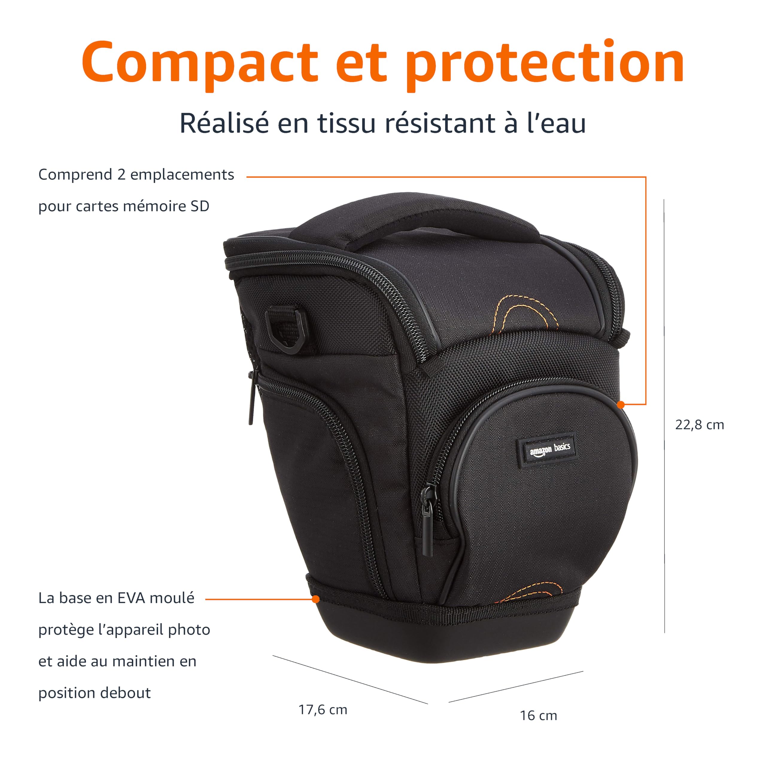 Amazon Basics DSLR Camera Sling Bag - Detachable Strap, Waterproof, Shockproof, Padded, Black - Perfect for Travel, Hiking & Outdoor Photography