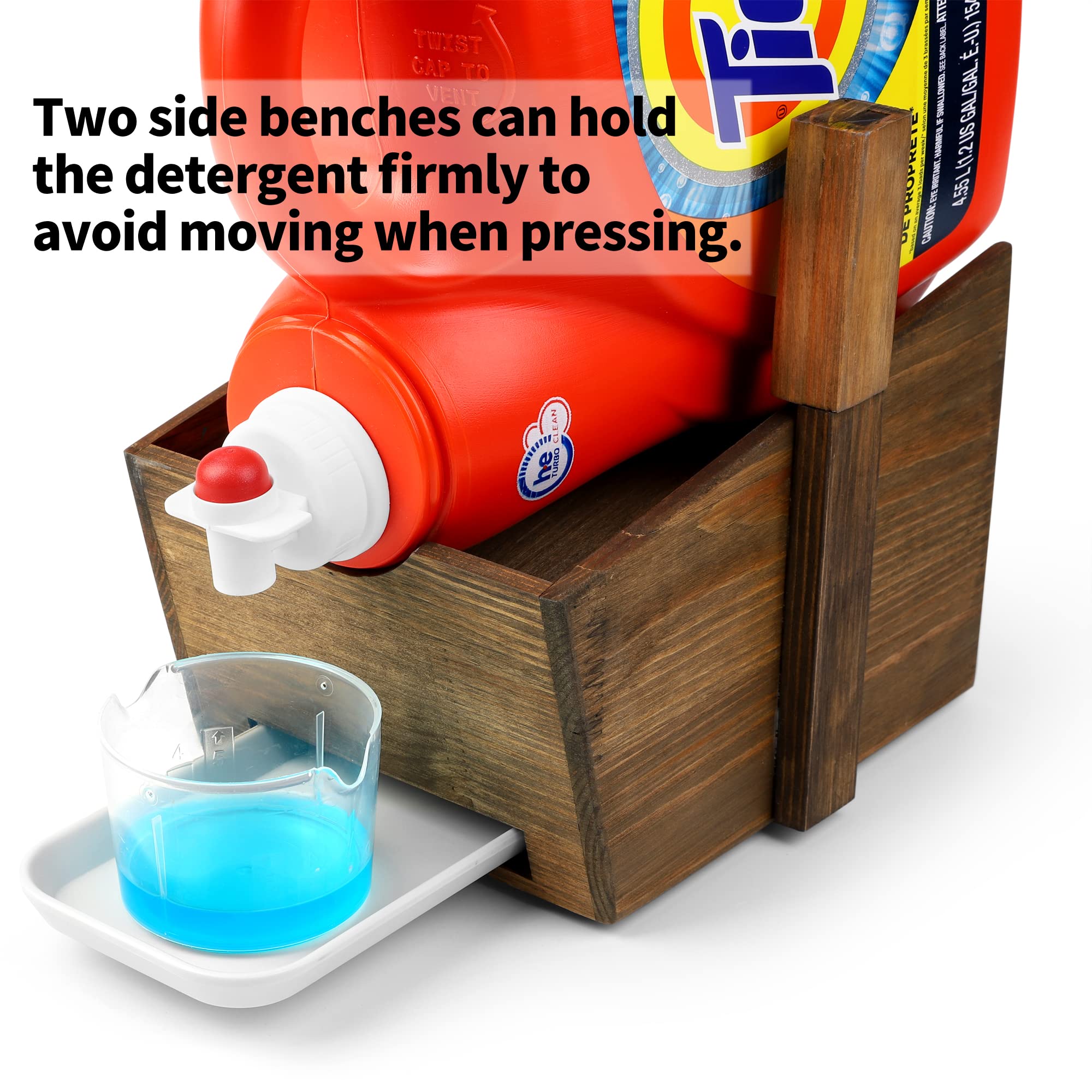 HOMKO Angled Wooden Laundry Detergent Holder with Drip Tray - Space Saving Laundry Room Organizer for Detergent Bottles & Fabric Softener - Perfect for Small Spaces, Shelves & Washing Machine Tops