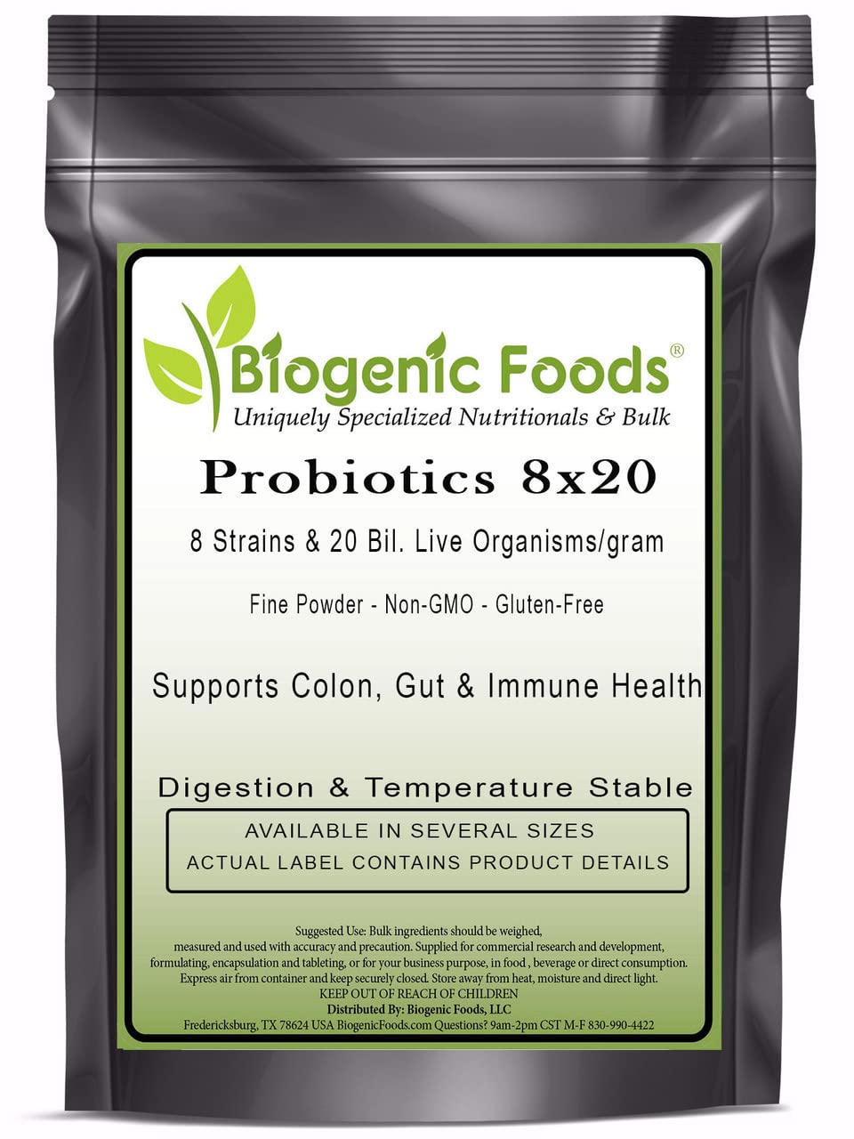 Biogenic Foods Probiotics - 8 Strains 20 Billion CFU per Gram - Organic Digestive Support & Temperature Stable Powder - 1 kg (2.2 lb) - Supports Gut Health, Immune System & Daily Wellness