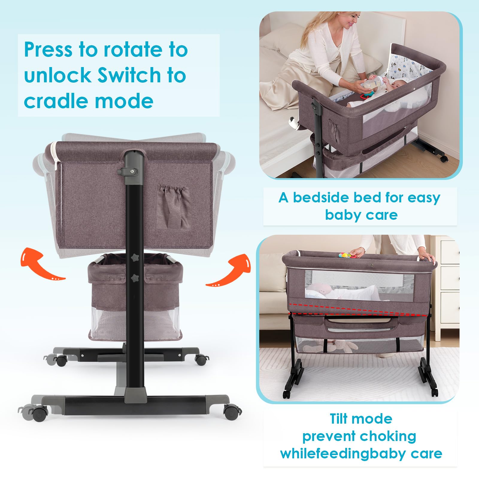 **2024 New Style Baby Bassinet - Portable Foldable Bedside Sleeper Crib for Boys & Girls (Brown) - Perfect for Nursery, Travel & Co-Sleeping**