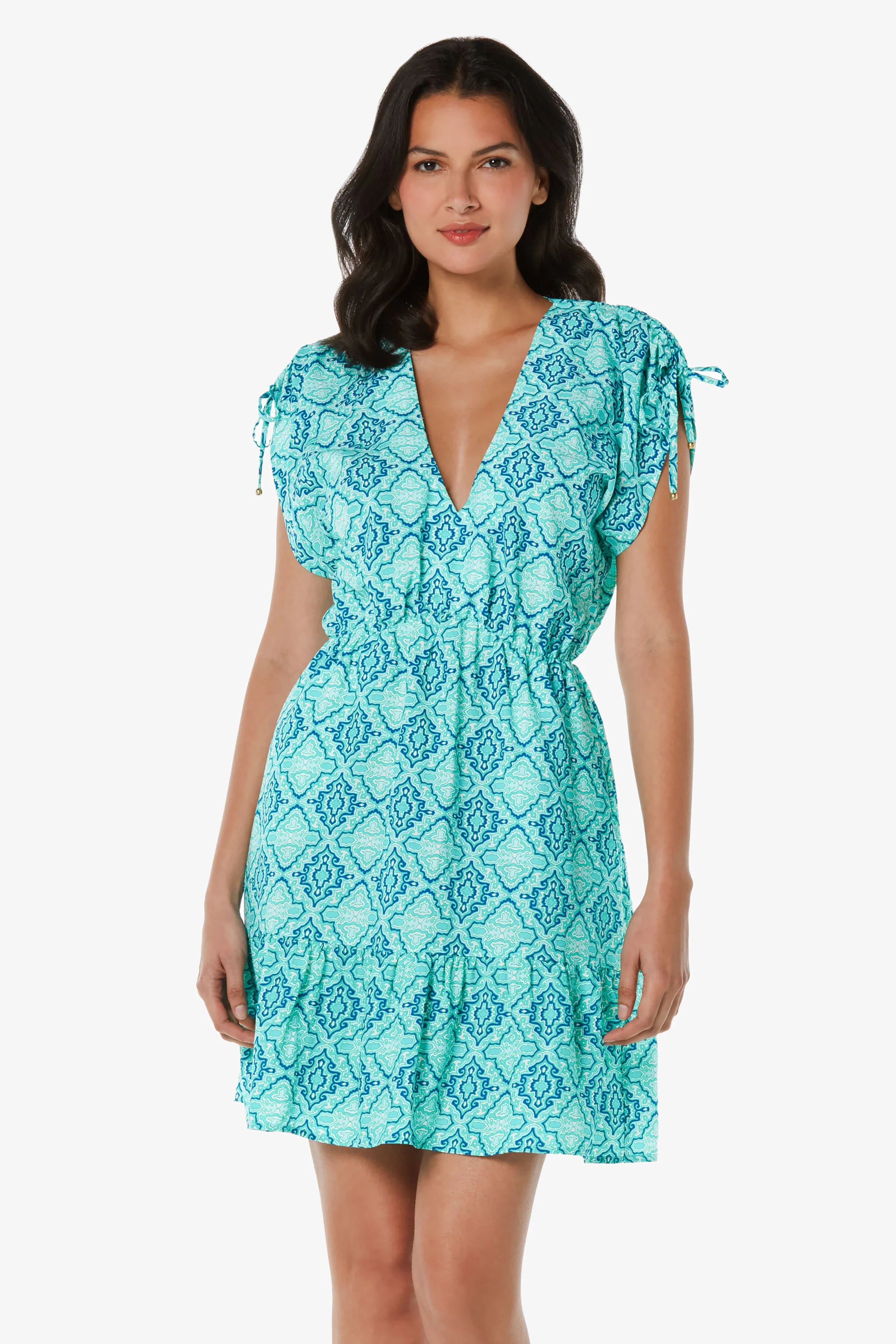 Elegant V Neck Dress for Women - Comfortable & Stylish Marbella Tile Design - Perfect for Casual Outings, Office Wear & Special Occasions