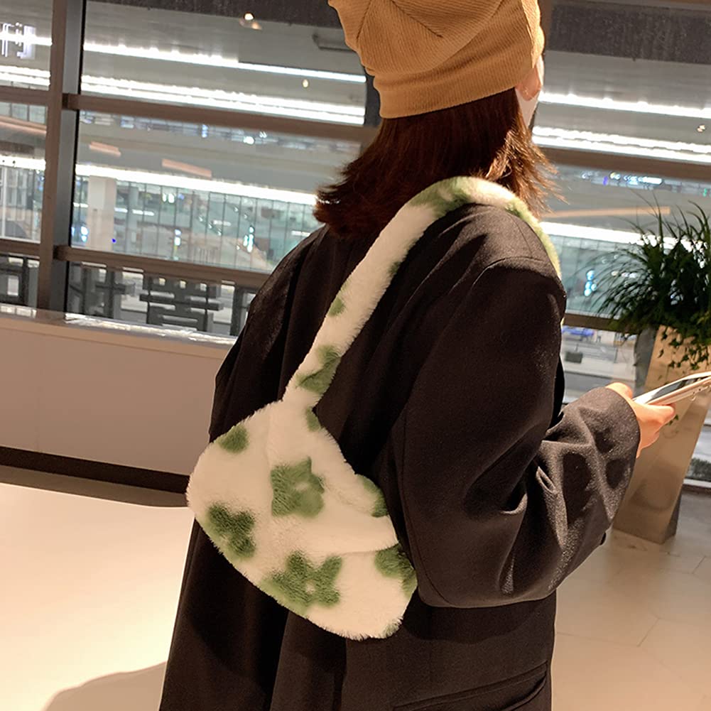 Women's Fluffy Plush Underarm Shoulder Bag - Cute Flower Design Tote for Dating, Shopping & Casual Outings | Perfect for Parties, Gifts & Everyday Use