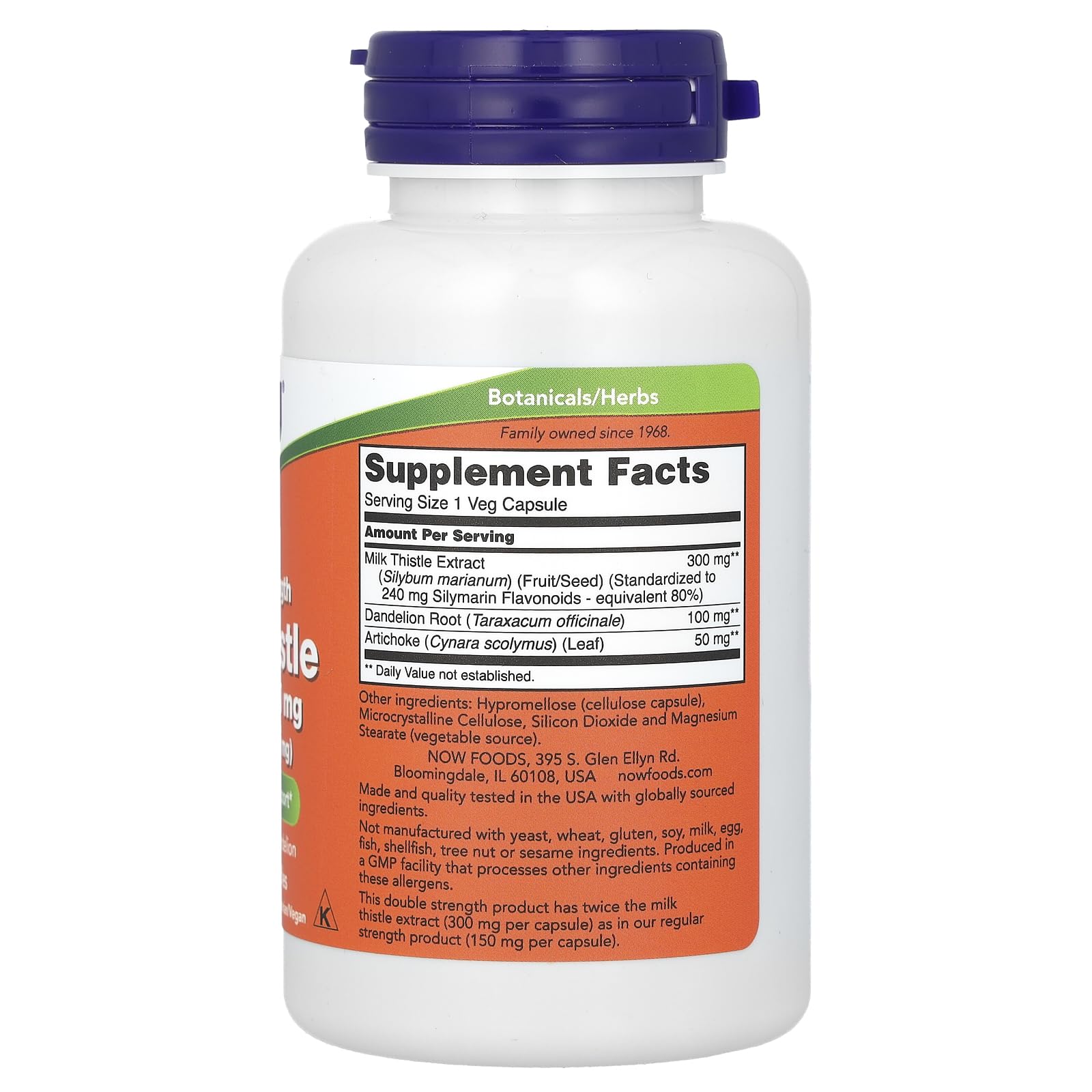 NOW Foods Silymarin Milk Thistle 300mg with Artichoke & Dandelion - Double Strength Liver Support Supplement - 100 Vegan Capsules - Detox & Liver Health for Daily Wellness