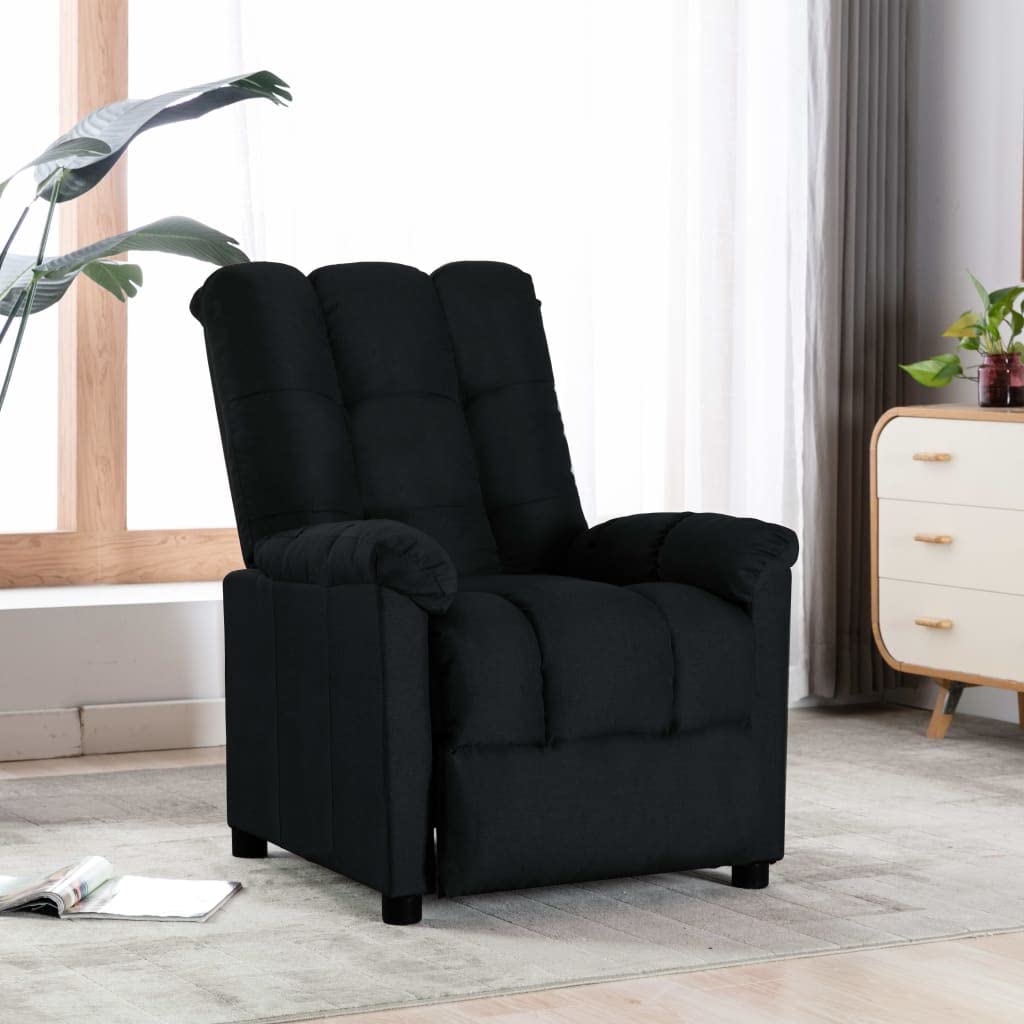 Premium Reclining Lounge Chair - Single Recliner Sofa with Padded Seat, Black Fabric Upholstery - Perfect for Home Theater, Living Room & Reading Nook