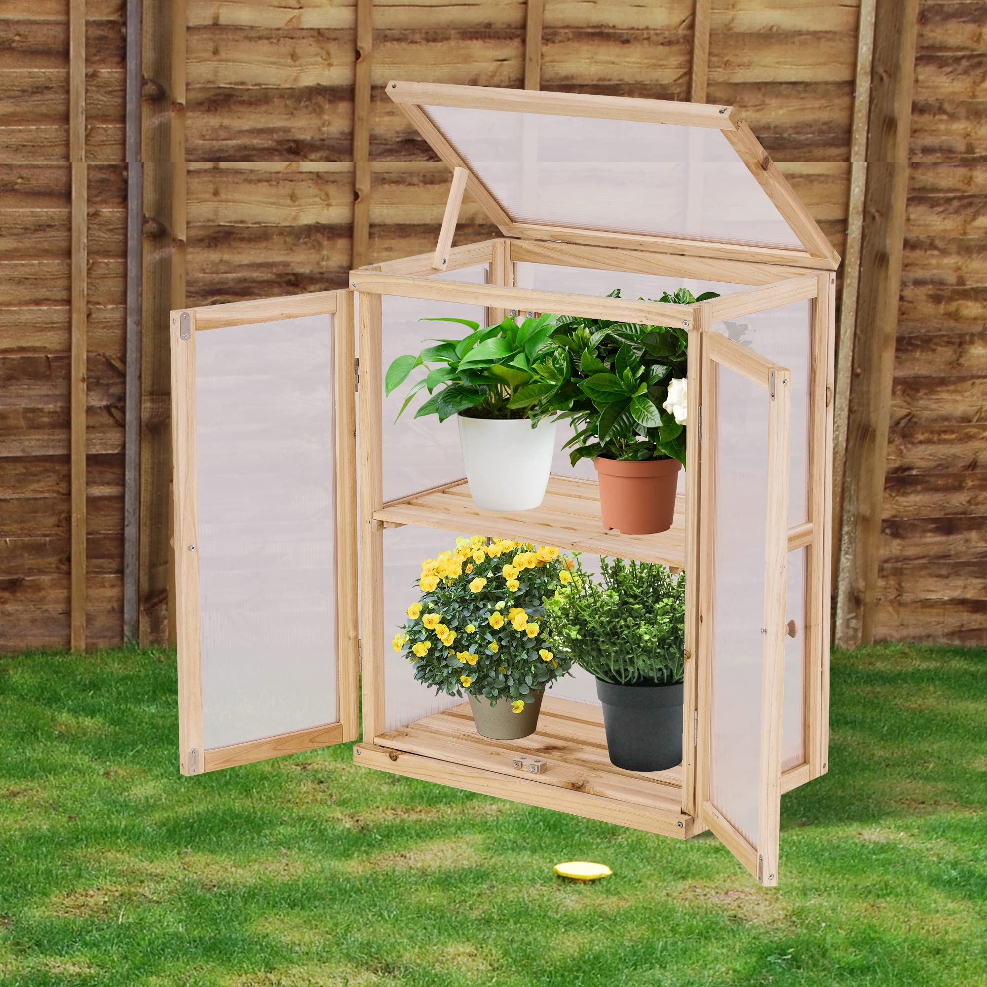 **BIGTREE Wooden Cold Frame Raised Garden Bed - Heavy Duty Foldable Greenhouse Planter for Indoor & Outdoor Use - Patio, Balcony, Backyard, Farmhouse Decor - Perfect for Flowers, Herbs & Vegetables (Style 4)**