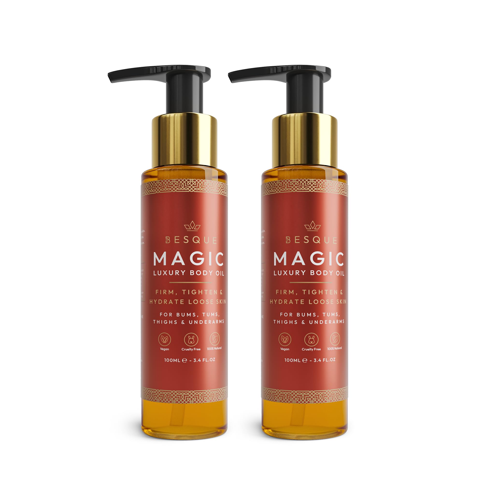 Magic Body Oil for Women - 3.38 FL OZ Hydrating & Firming Skin Care with Natural Ingredients, After Shower Moisturizer to Plump & Tighten Skin, Luxury Spa Gift Set (Pack of 2) - Perfect for Post-Shower Hydration, Daily Skincare Routine & Relaxing Spa Nights at Home