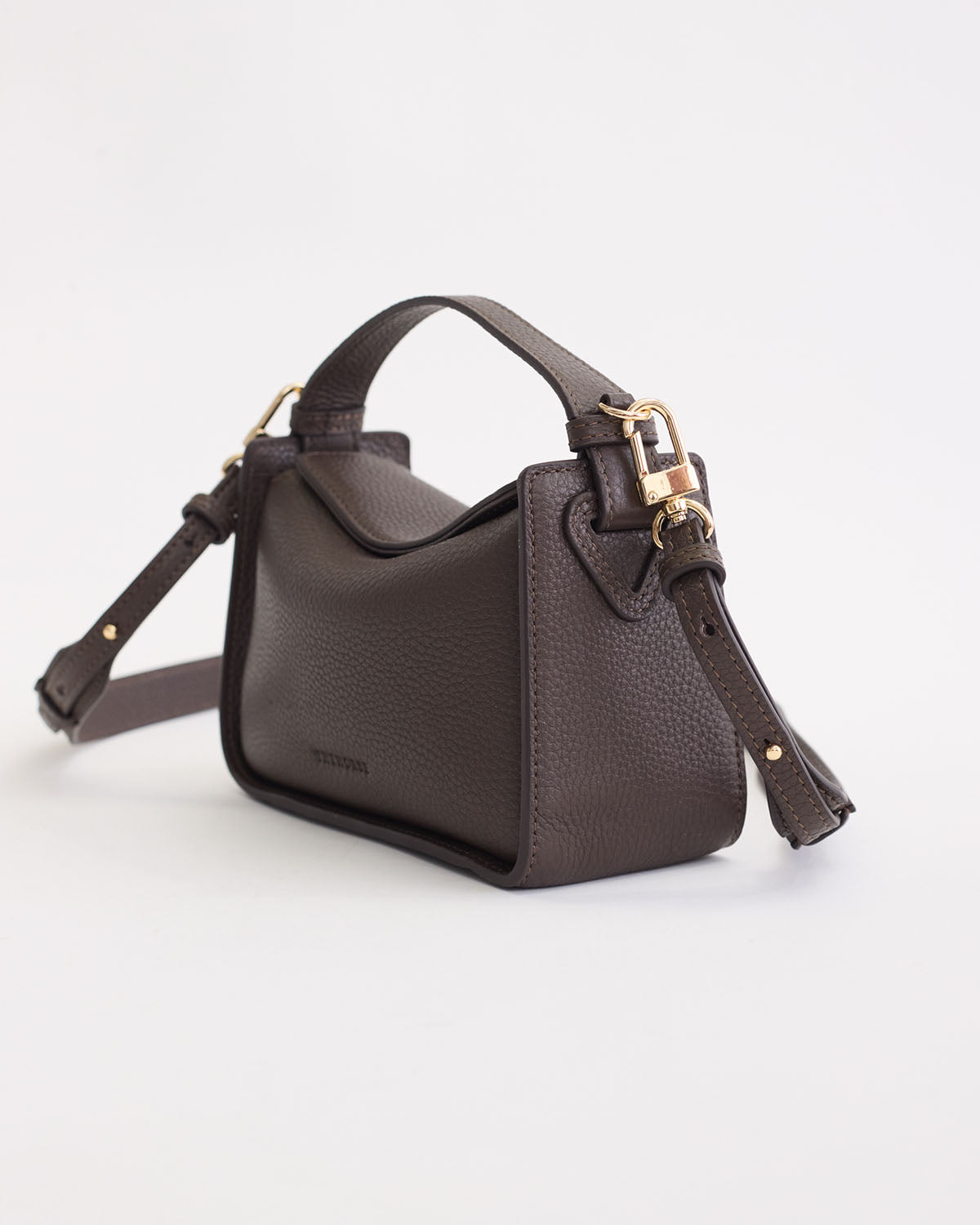 Mini Clementine Crossbody Bag in Charcoal Pebbled Leather with Gold Hardware - Perfect for Everyday Use, Work, and Evening Outings