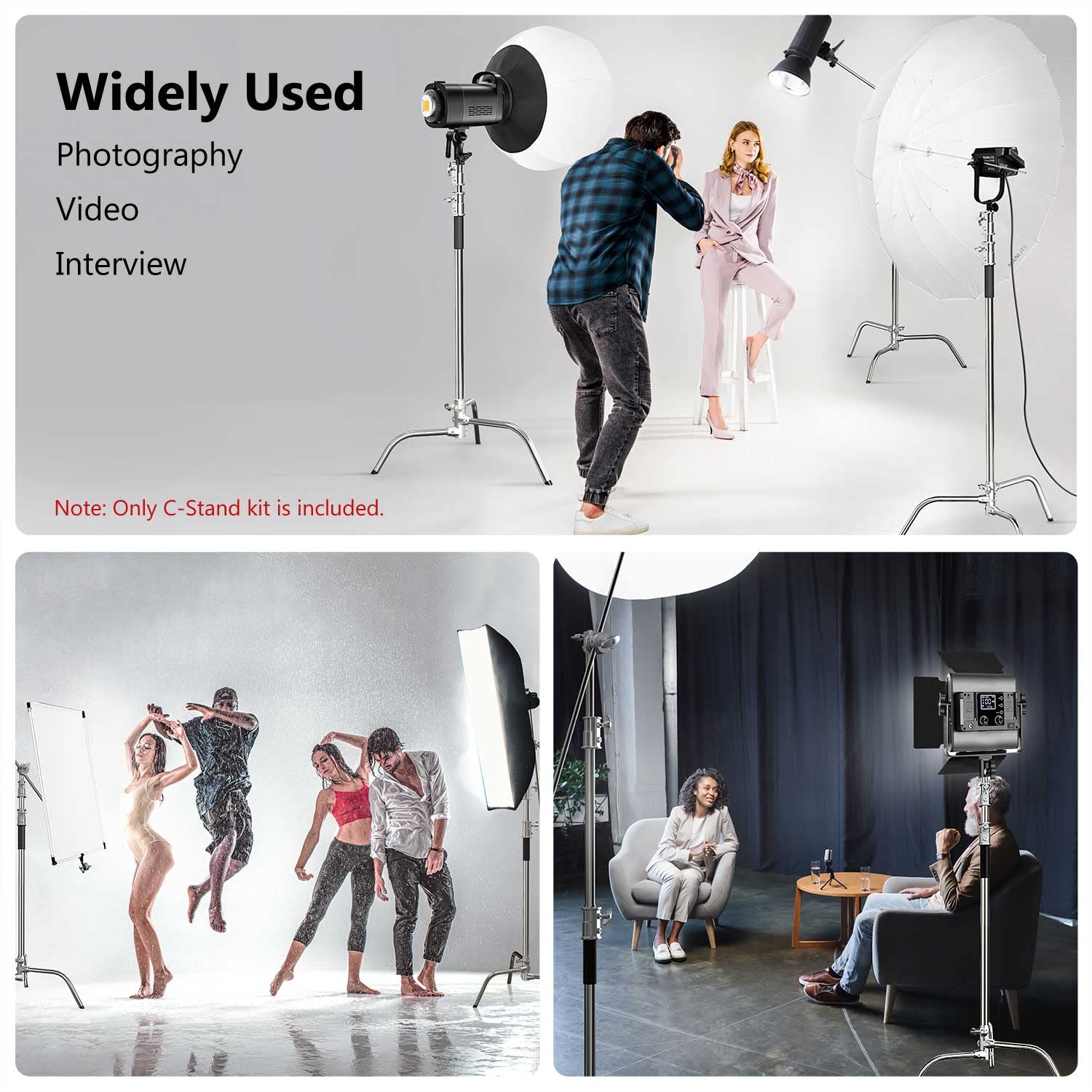Heavy Duty Photography C Stand with Boom Arm - 100% Stainless Steel, Max Height 10.5ft/131in, Professional Light Stand for Studio, Video & Photography (1 Pack) - Perfect for Film Sets, YouTube Videos & Product Photography
