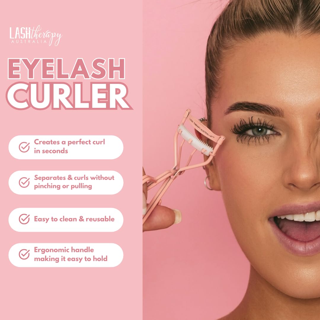 Lash Therapy Australia Eyelash Curler with Comb - Gentle & Safe Pink Mascara Curler for Instant Lash Lift & Curling - Perfect for Daily Makeup, Bridal Looks & Professional Salon Use