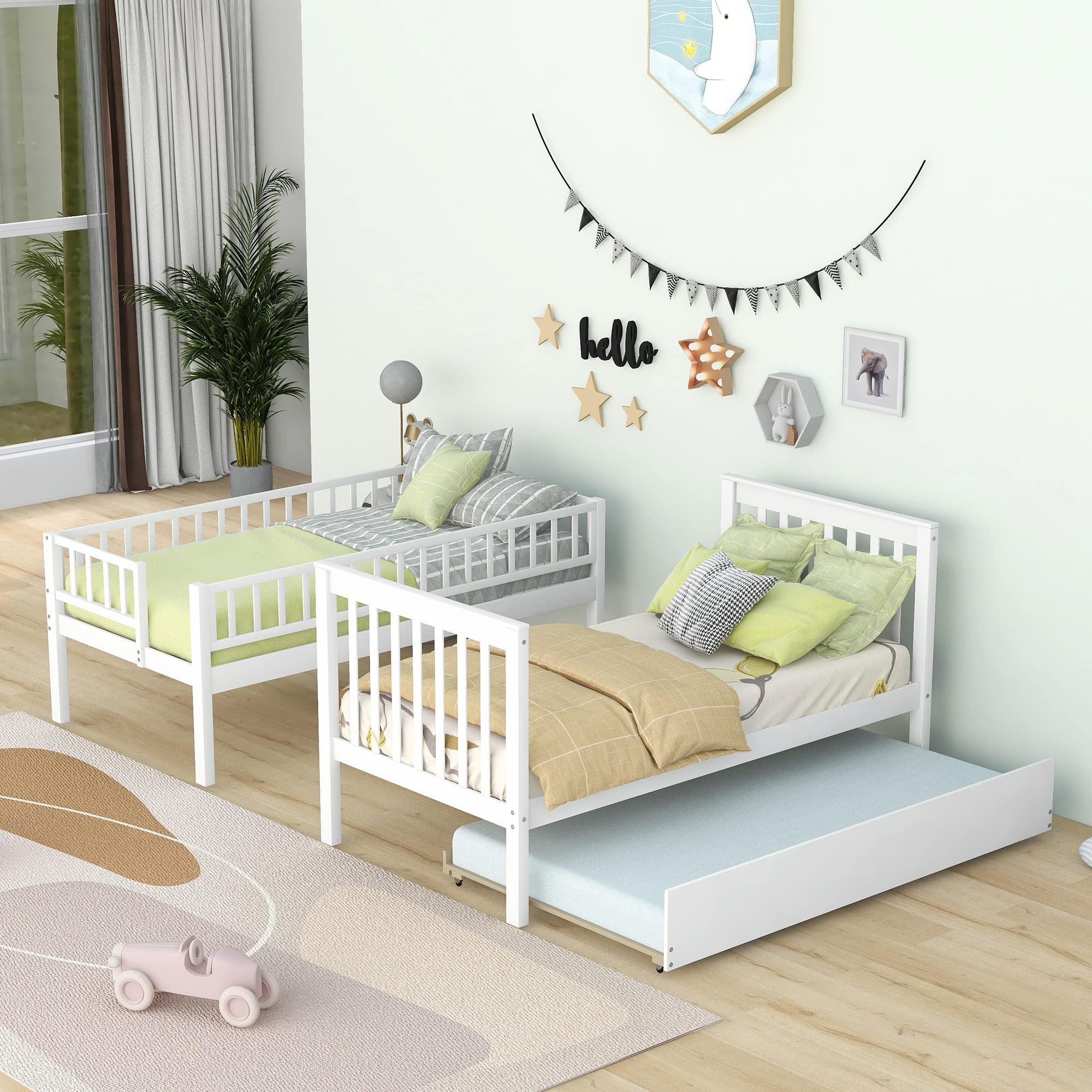 Harper & Bright Designs Twin Over Twin Solid Wood Bunk Bed with Trundle & Stairs - Space Saving Kids, Teens & Adults Bedroom Furniture (White) - Perfect for Small Rooms, Guest Rooms & Shared Kids' Bedrooms