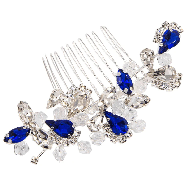 Sapphire Blue Crystal Hair Comb for Women - Elegant Bridal Wedding Hair Accessory - Perfect for Prom, Parties & Special Occasions