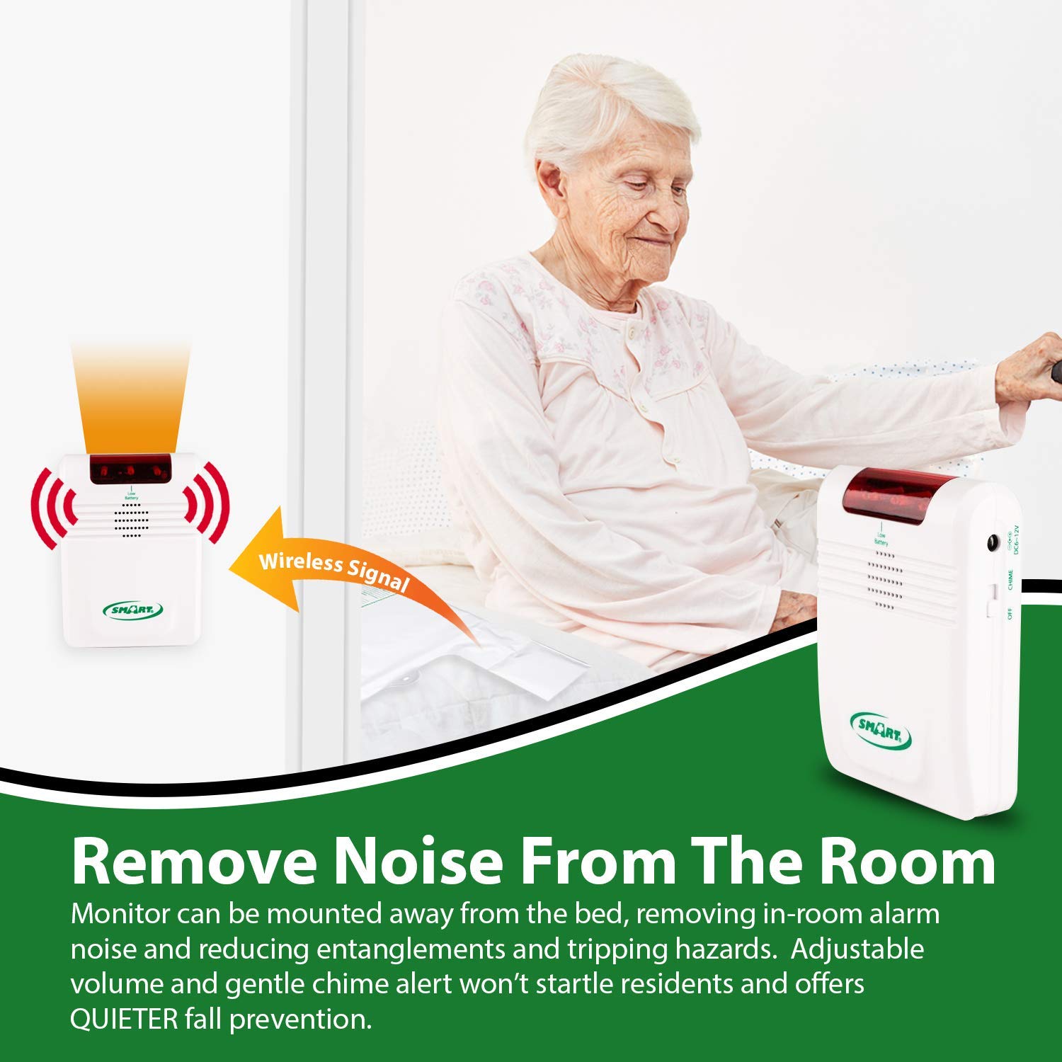Smart Caregiver Wireless Bed Alarm System - 20”x30” Cordless Weight Sensing Pad with Remote Alert Monitor, Free Cleaning Wipes & 7-Day Pill Box - Elderly Fall Prevention for Home & Healthcare Facilities