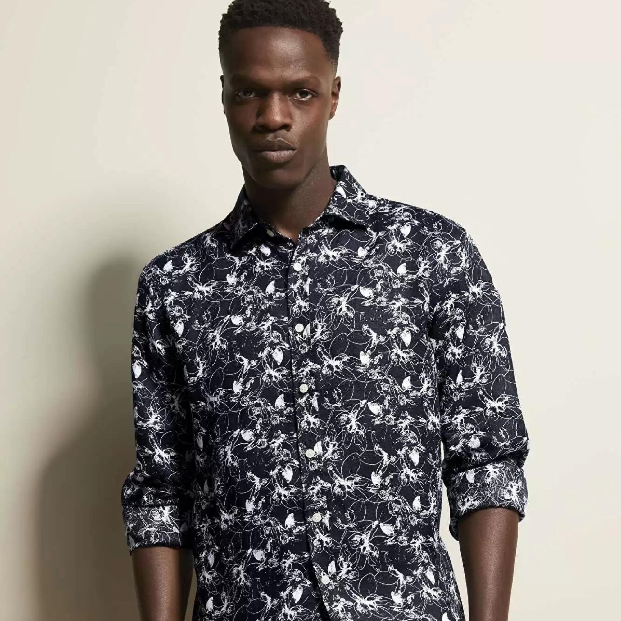 BUGATTI Printed Long Sleeve Shirt for Men | Black Multi-Color Graphic Tee | Casual Wear & Street Style Fashion
