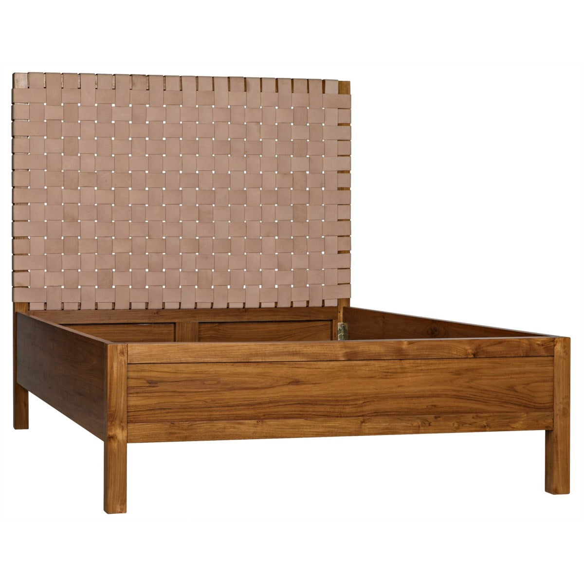 Premium Teak Wood and Genuine Leather Queen Size Bed Frame - Elegant and Durable Bedroom Furniture for Master Suite, Guest Room, or Luxury Apartment