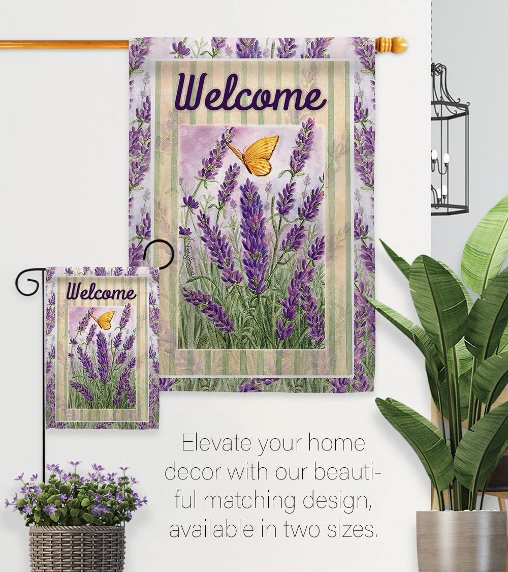Lavender Floral House Flag Set 28x40 with Pole for Spring Decor