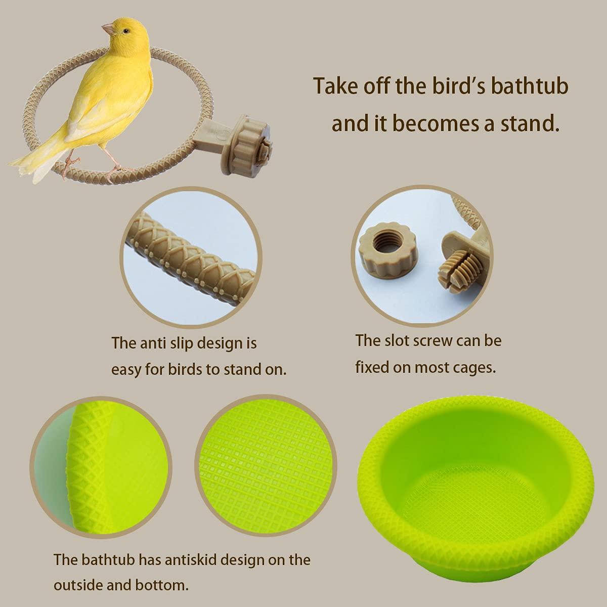 FOIBURELY Multi-Function Bird Bath Tub for Parrots, Canaries, Finches & Budgies - Cage Mounted Bathing Station with 4.5