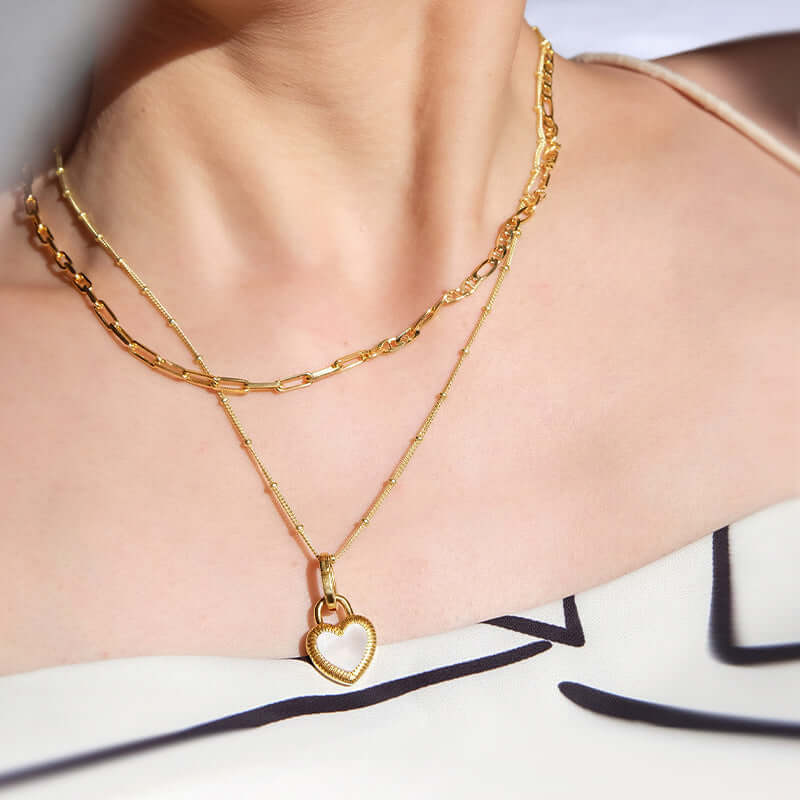 18K Gold Double Sided Heart Pendant Necklace for Women - Elegant Layering Jewelry Gift for Valentine's Day, Anniversary & Special Occasions