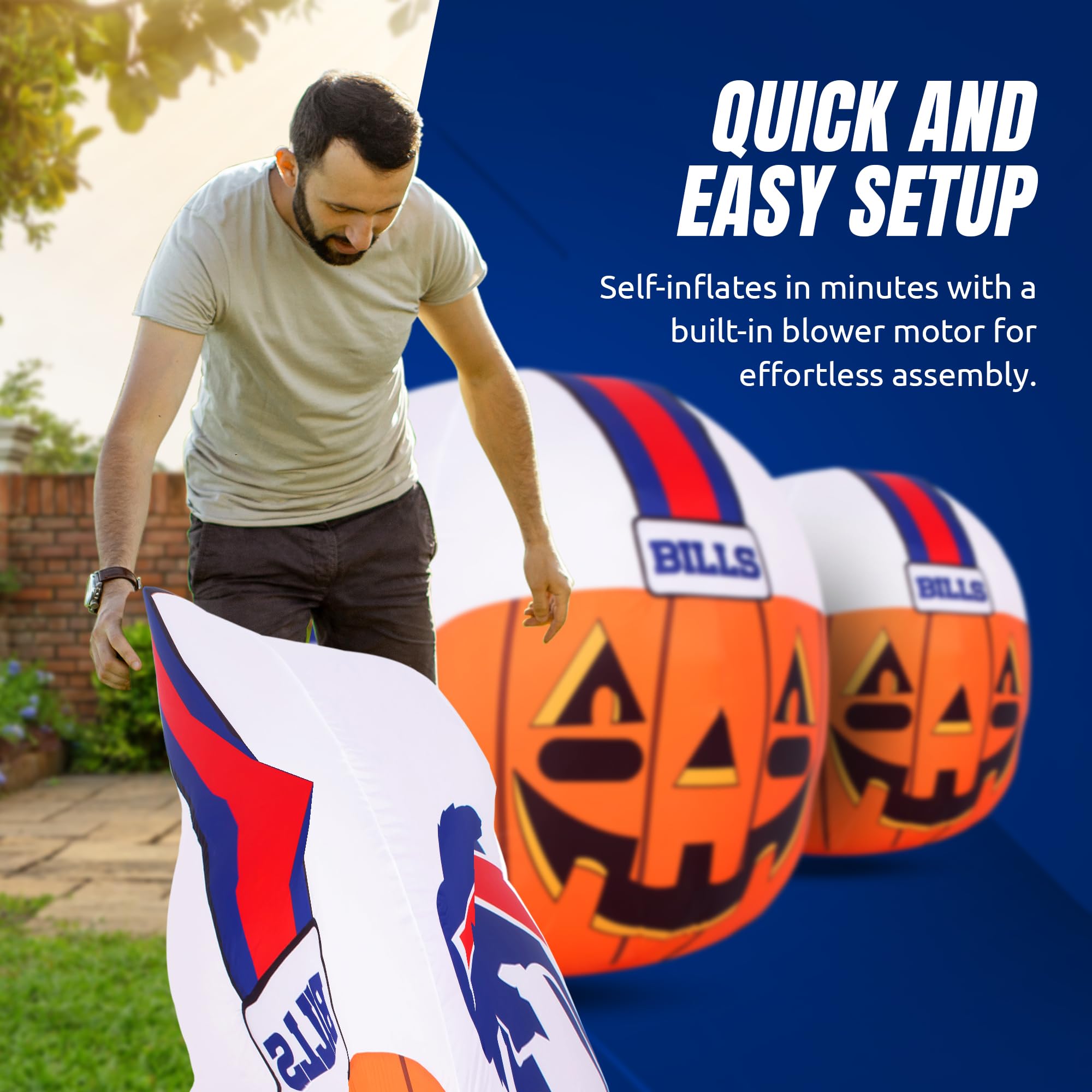 NFL Buffalo Bills 4ft LED Inflatable Jack-O'-Helmet with Built-in Blower - Halloween Outdoor Decor for Lawn, Front Yard, Backyard Parties & Game Day Celebrations