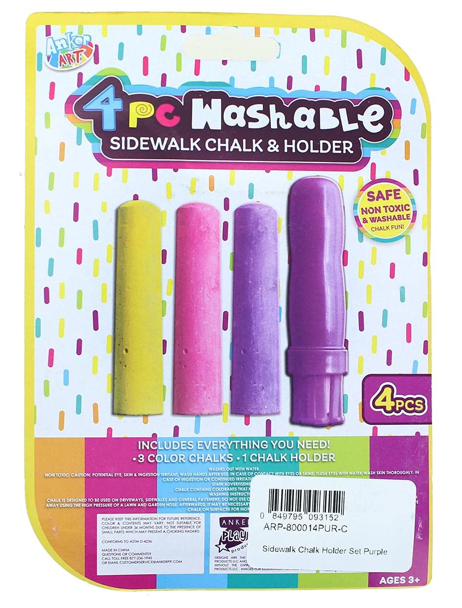 4 Piece Washable Sidewalk Chalk Set with Holder | Non-Toxic Outdoor Drawing Kit for Kids | Perfect for Driveway Art, Birthday Parties & Summer Activities (Purple)