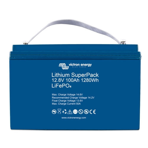 Victron Energy Lithium SuperPack 12.8V 100Ah Battery with M8 Terminals - Reliable Power for RVs, Boats, Solar Systems & Off-Grid Applications