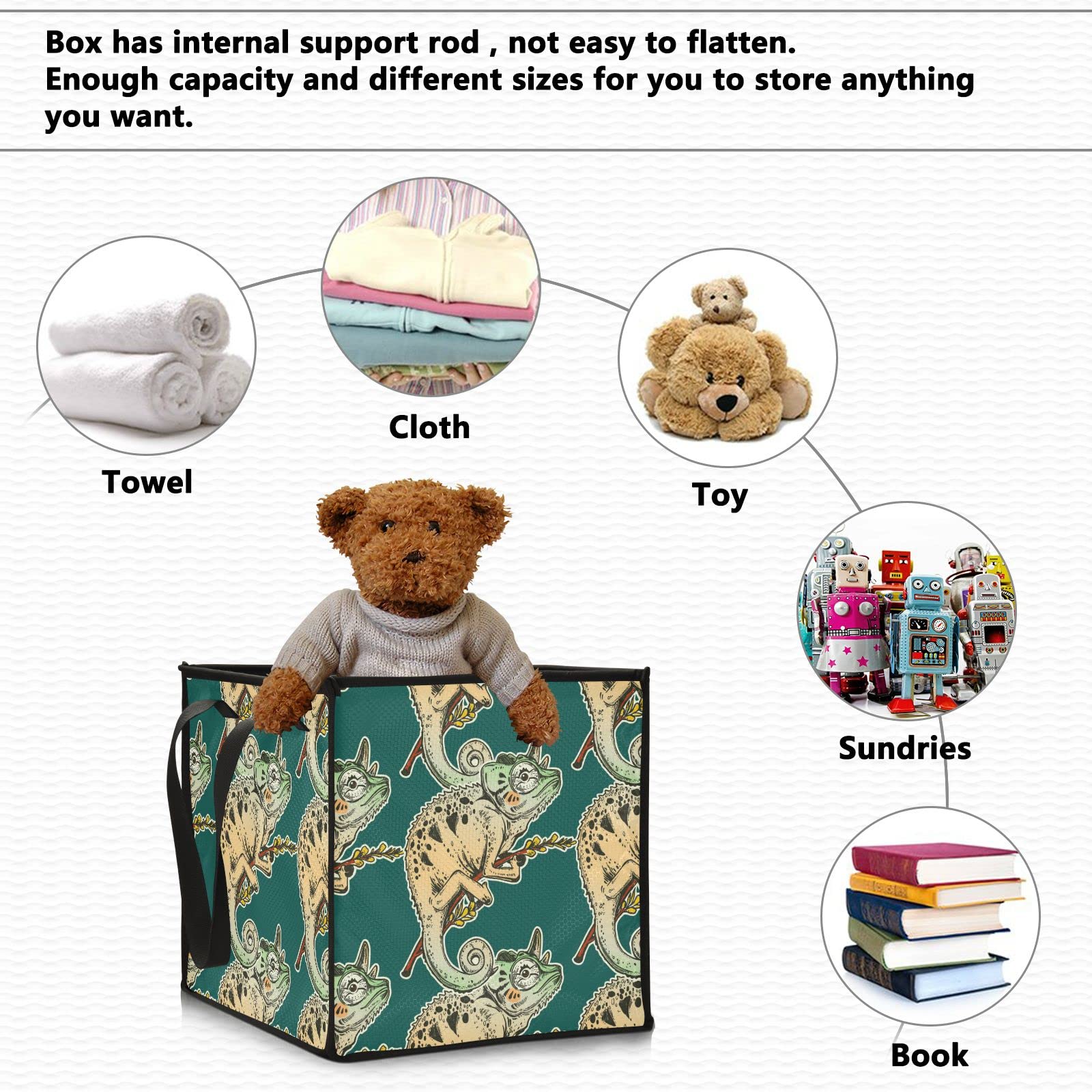 Collapsible Waterproof Storage Bin with Handles - Chameleon Lizard Toy Basket for Kids Room, Nursery, Playroom | Organize Toys, Laundry & Closet Essentials | Durable Foldable Hamper for Home Decor & Storage Solutions