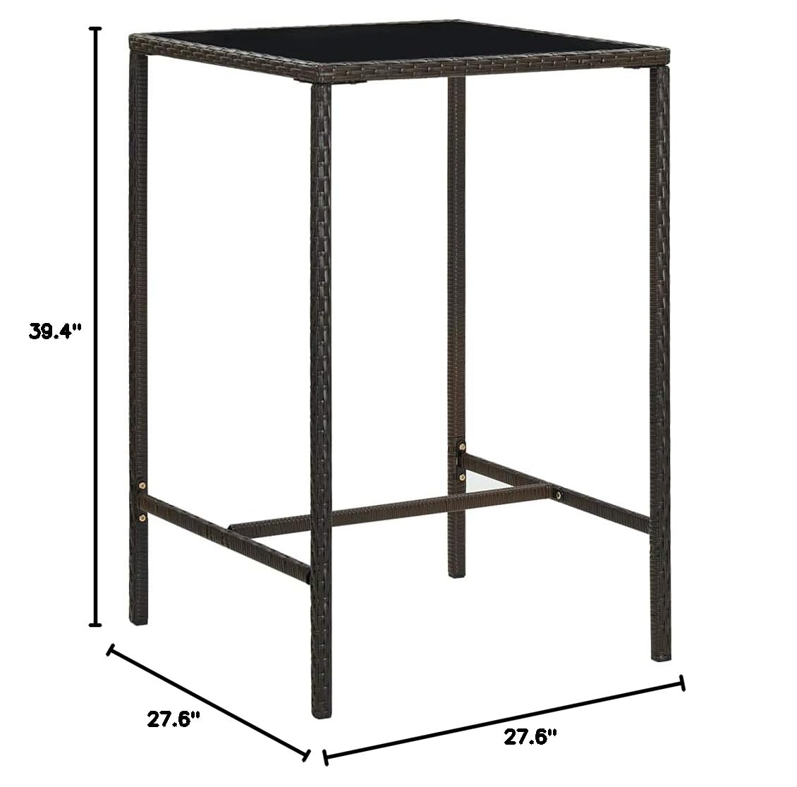 SKM Patio Bar Table 27.6x27.6x43.3 Inches - Brown Weather-Resistant Poly Rattan with Tempered Glass Top - Perfect for Outdoor Dining, Backyard BBQs, Poolside Lounging & Garden Parties