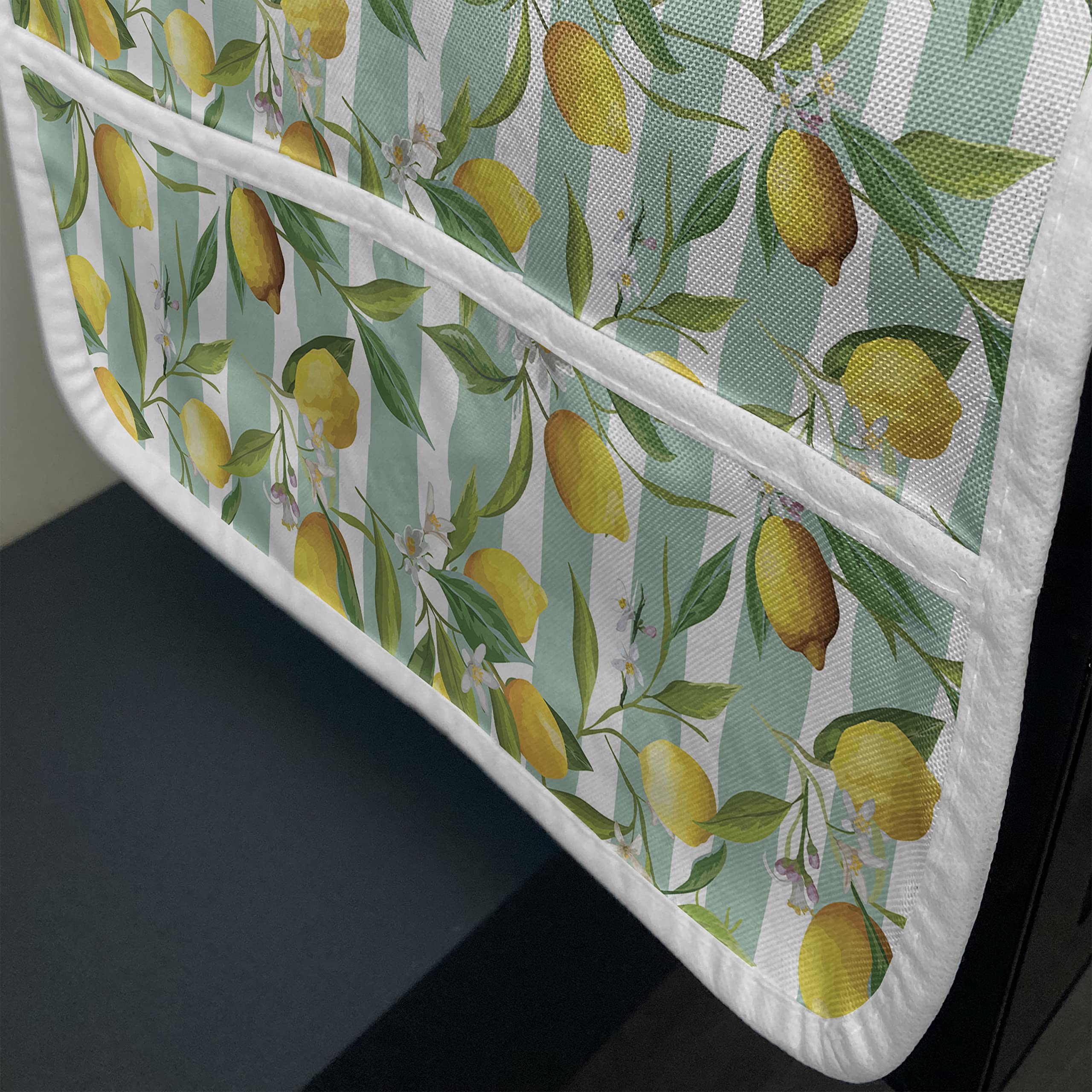 Ambesonne Waterproof Microwave Cover with Pockets - Blooming Lemon Tree Striped Art Design, 36