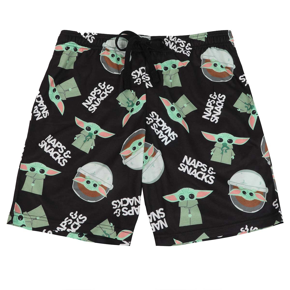 **Mandalorian Baby Grogu Naps & Snacks Men's Black Sleep Pajama Shorts - Star Wars Themed Lounge Wear for Fans, Comfortable Sleepwear for Home & Relaxation**