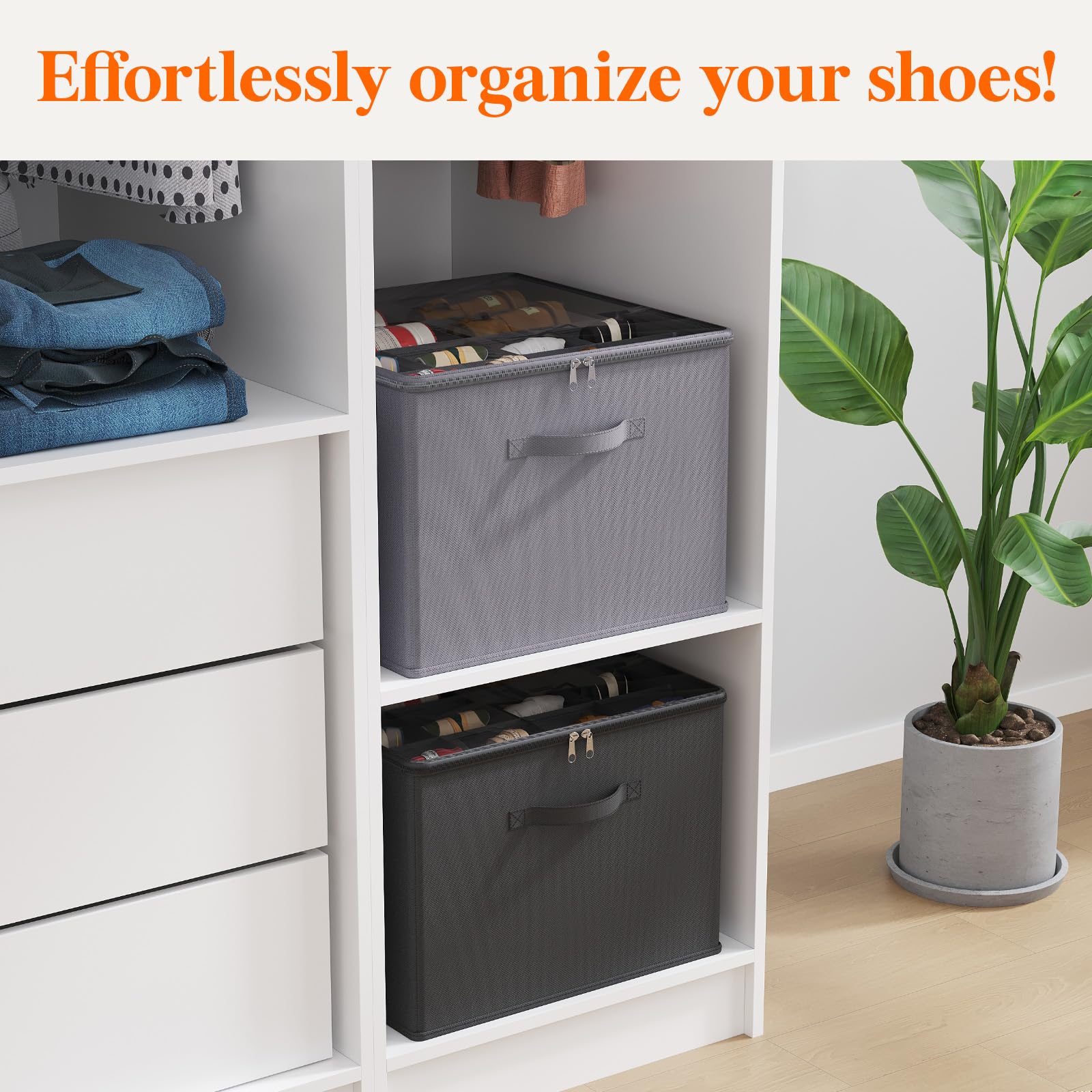 **Lifewit Foldable Shoe Storage Organizer for Closet – Holds 12-16 Pairs, Clear View & Reinforced Handles – Large Shoe Box Containers for Boots, Heels, Sneakers (2-Pack, Gray) – Perfect for Home, Office & Travel Organization**