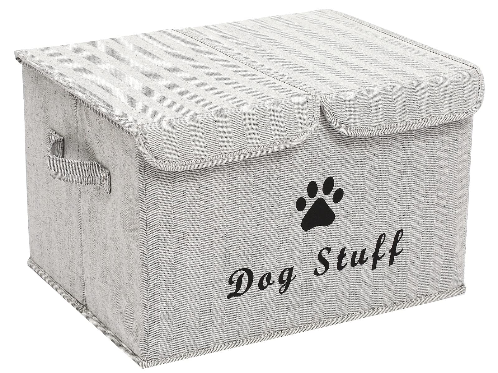 Large Dog Toy Storage Box with Lid - Collapsible Canvas Pet Organizer Basket for Dog & Cat Toys (17
