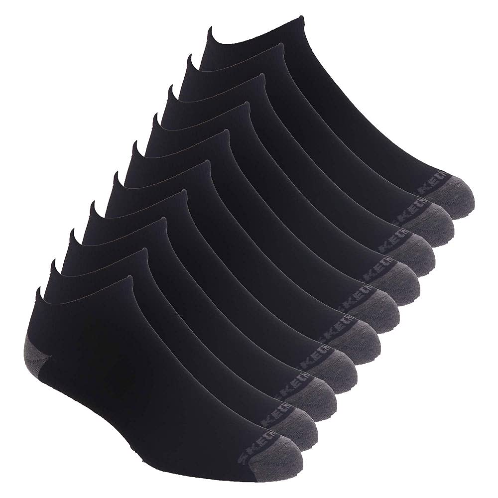 Skechers Men's 10-Pack No Show Socks - Breathable & Comfortable Invisible Socks for Running, Gym, Work & Casual Wear