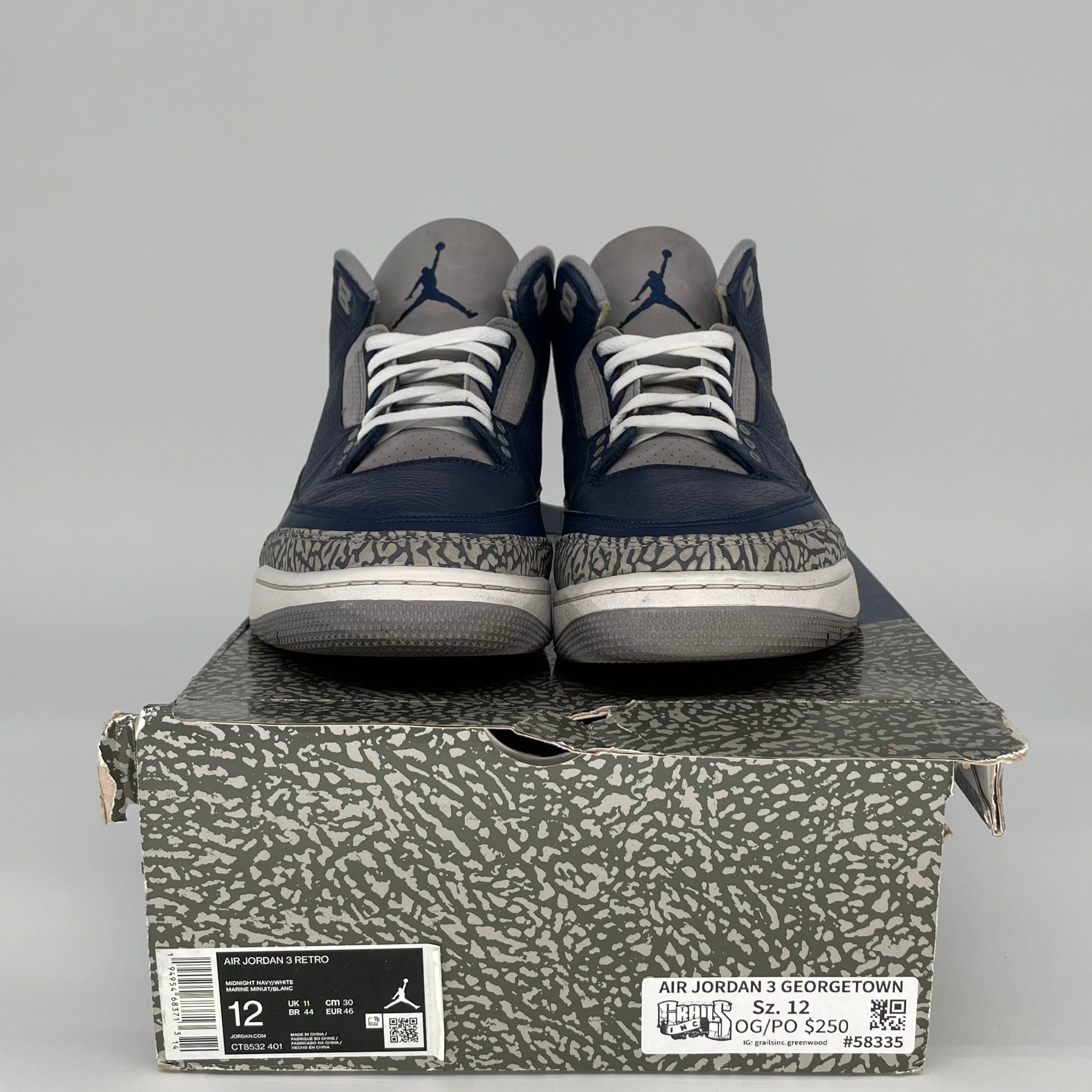 AIR JORDAN 3 Retro Georgetown Basketball Shoes Men's Size 12 - White/Blue/Grey (Style Code CT8532-401) | Authentic Sneakers for Casual Wear, Street Style & Basketball Games