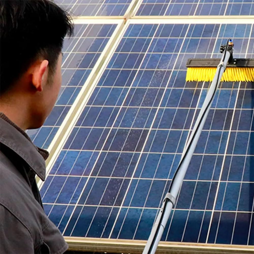 Solar Panel Cleaning Brush Kit with Extension Pole - Water Fed Brush for Photovoltaic & Solar Panels - Professional Window & Roof Cleaning Tool for Home & Commercial Use