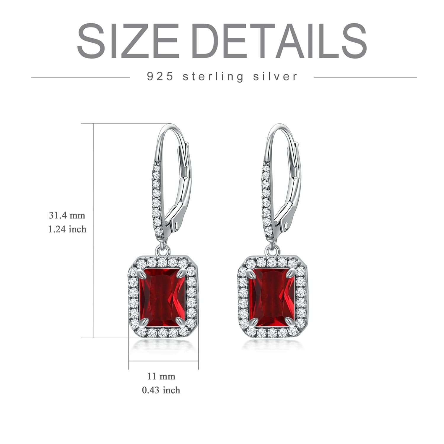 S925 Sterling Silver Birthstone Dangle Earrings - 18K White Gold Plated 9x7mm Created Emerald Leverback Earrings for Women, Ladies & Mom | Perfect Gift for Birthday, Anniversary & Special Occasions