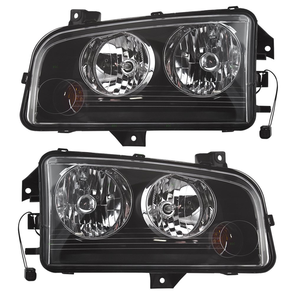Replacement Halogen Headlight Set for 2006-2010 Dodge Charger - Driver & Passenger Side with Amber Signal Lens (Part# 4806165AF & 4806164AF) | Perfect for Night Driving & Vehicle Restoration Projects
