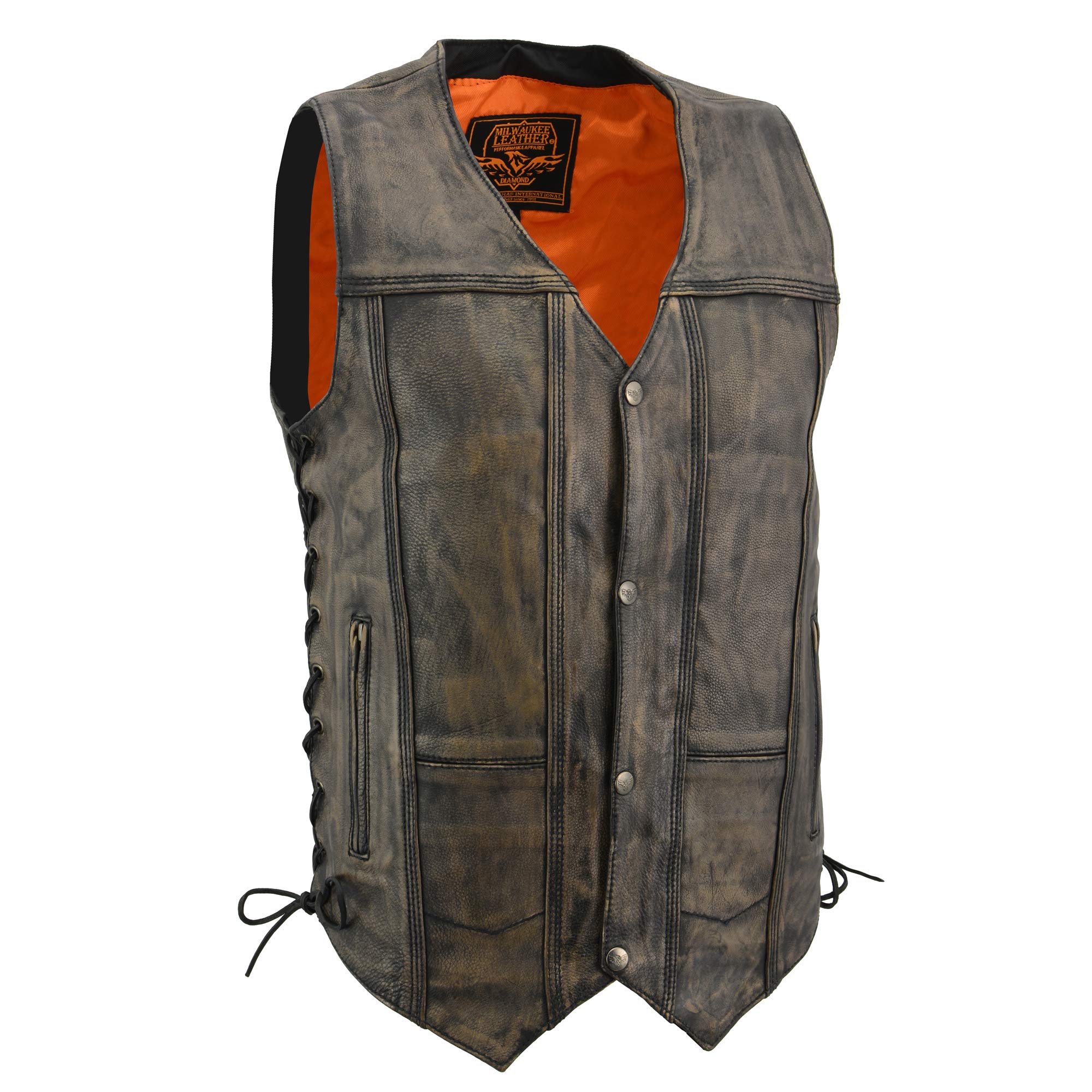 Milwaukee Men's 10-Pocket Distressed Work Vest with 2 Gun Pockets - Durable Hunting & Outdoor Utility Vest for Tactical Gear & Tools Storage