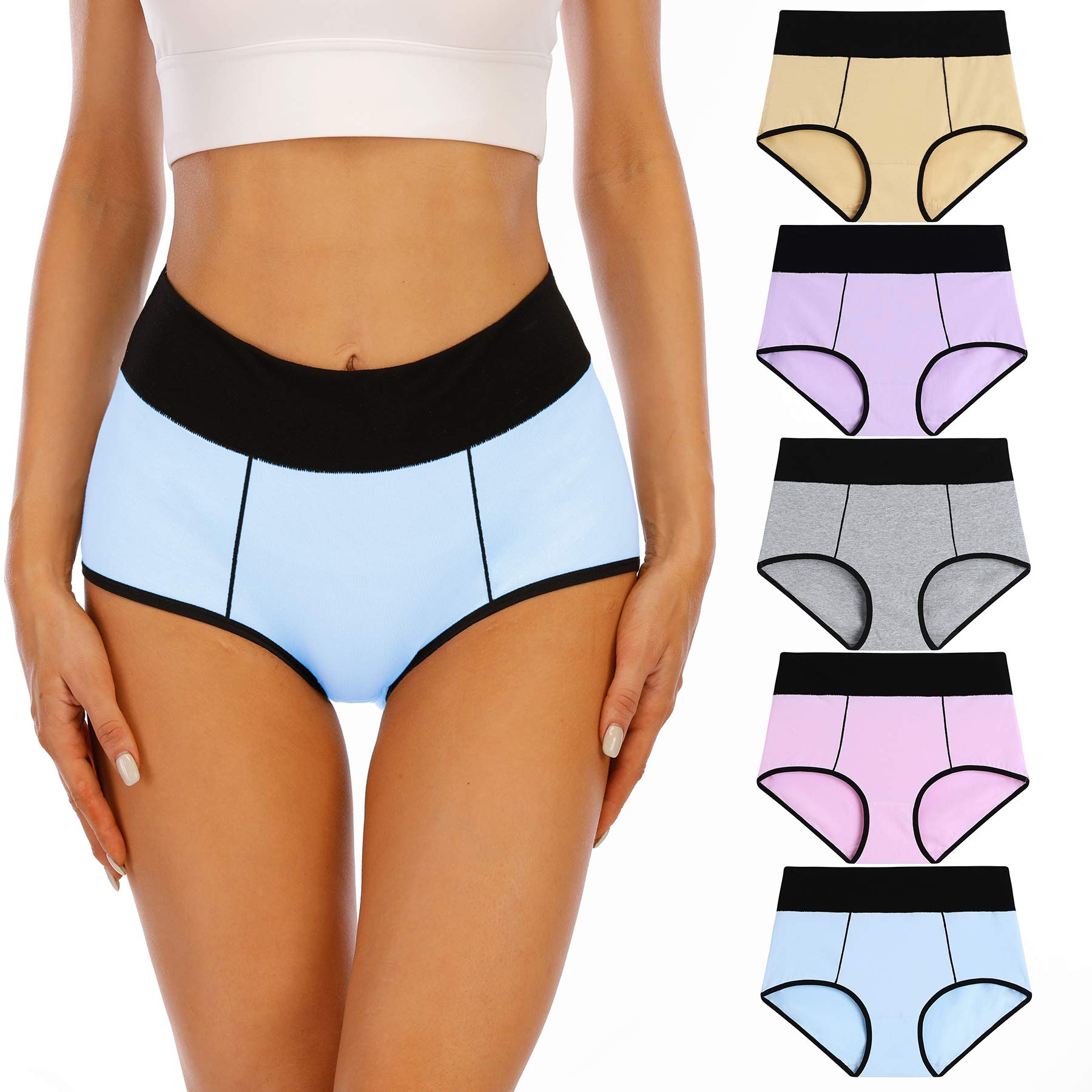 **Senllori Women's Cotton High Waist Underwear - Soft Breathable Panties for Ladies, Plus Size Briefs Multipack (5-Pack) - Comfortable for Daily Wear, Yoga & Sleep**
