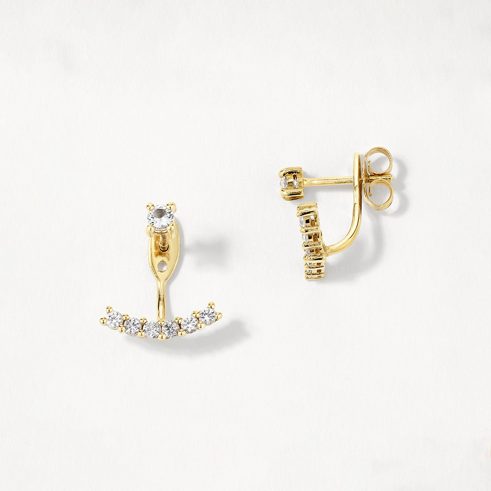 14K Gold White Topaz Pave Jacket Earrings for Women - Elegant Stud & Drop Earrings for Parties, Weddings & Everyday Wear