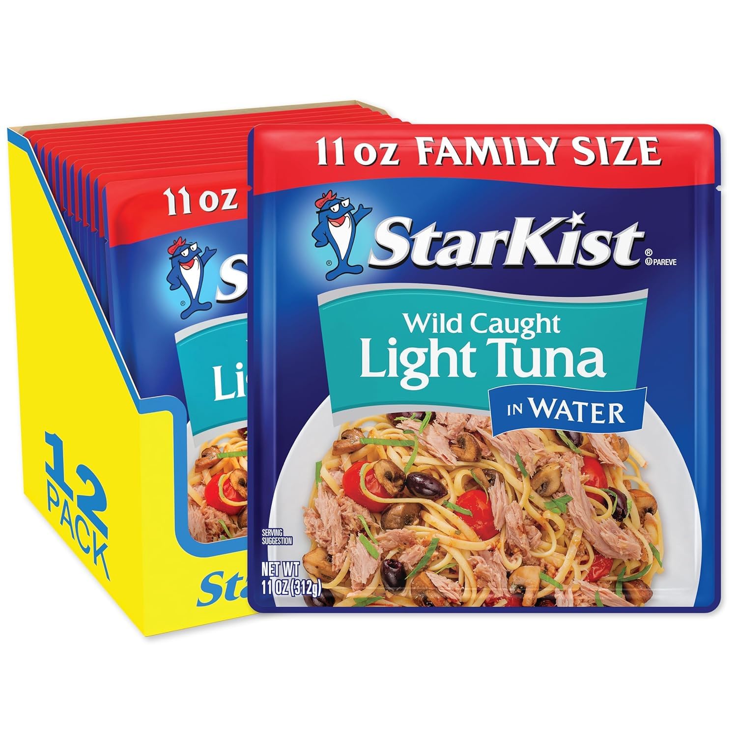 StarKist Chunk Light Tuna in Water - 12 Pack of 11 oz Pouch, High Protein, Low Mercury, Wild Caught Albacore Tuna for Salads, Sandwiches & Healthy Meal Prep