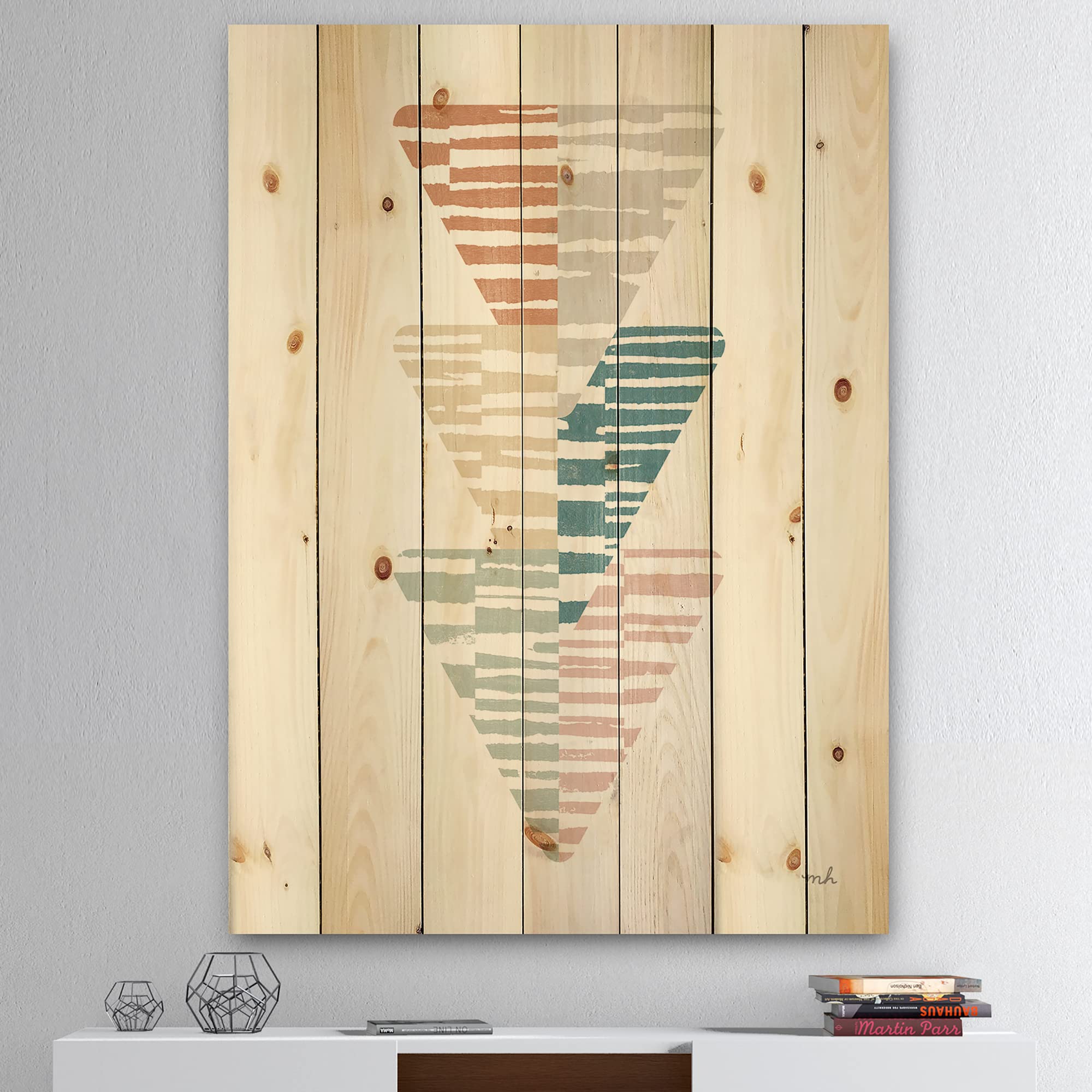 Mid-Century Modern Wood Wall Art - Blue Geometric Triangle Design for Home Decor