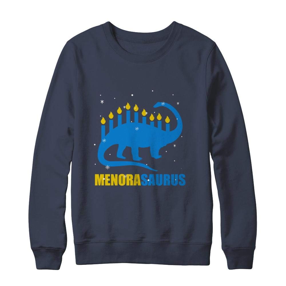 Funny Hanukkah Dinosaur Menorah Brontosaurus Menorasaurus T-Shirt & Sweatshirt - Perfect Hanukkah Gift for Kids & Adults, Holiday Party Outfit, Jewish Festival Apparel