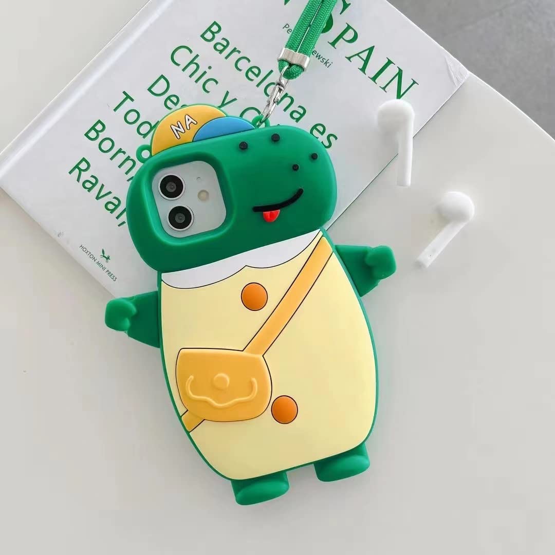 3D Cartoon Dinosaur Soft Silicone Case for iPhone 11 Pro Max - Cute Kawaii Shockproof Cover with Lanyard, Anti-Fall Protection | Perfect for Kids, Teens & Dinosaur Lovers - Fun Gift for Birthday & Christmas