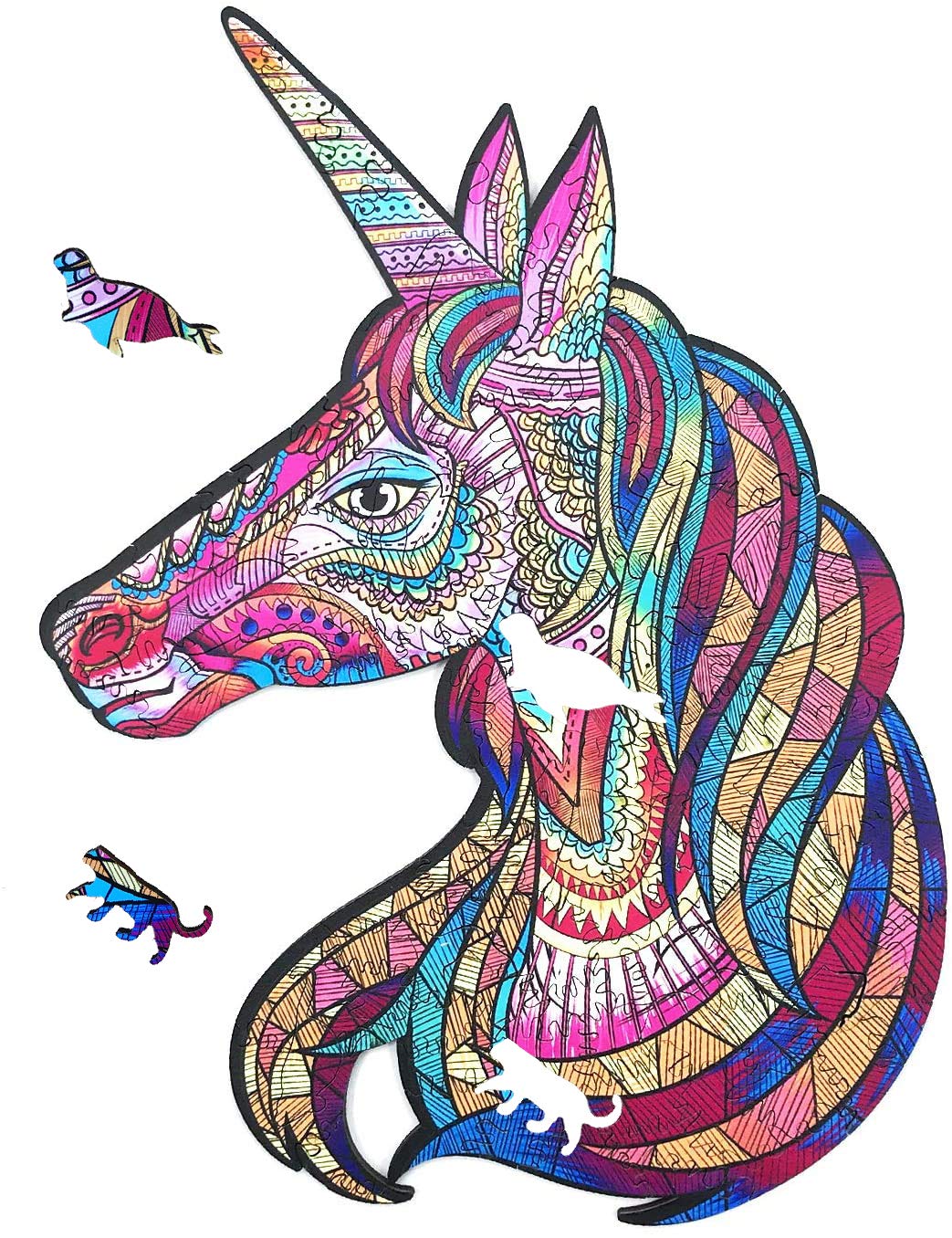 ALICORN Wooden Jigsaw Puzzles - 119 Piece Colorful Unicorn Puzzle with Hidden Animal Pieces, Unique Shaped Wooden Puzzle for Adults & Kids - Perfect for Family Game Night, Birthday Gifts & Stress Relief