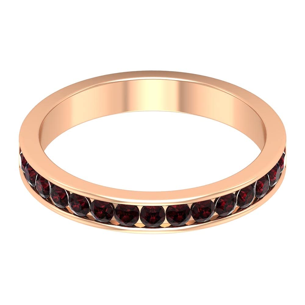 1/2 CT Garnet Eternity Ring for Women - 14K Solid Gold Channel Set Half Eternity Band - January Birthstone Jewelry - Perfect Gift for Anniversary, Valentine's Day & Special Occasions