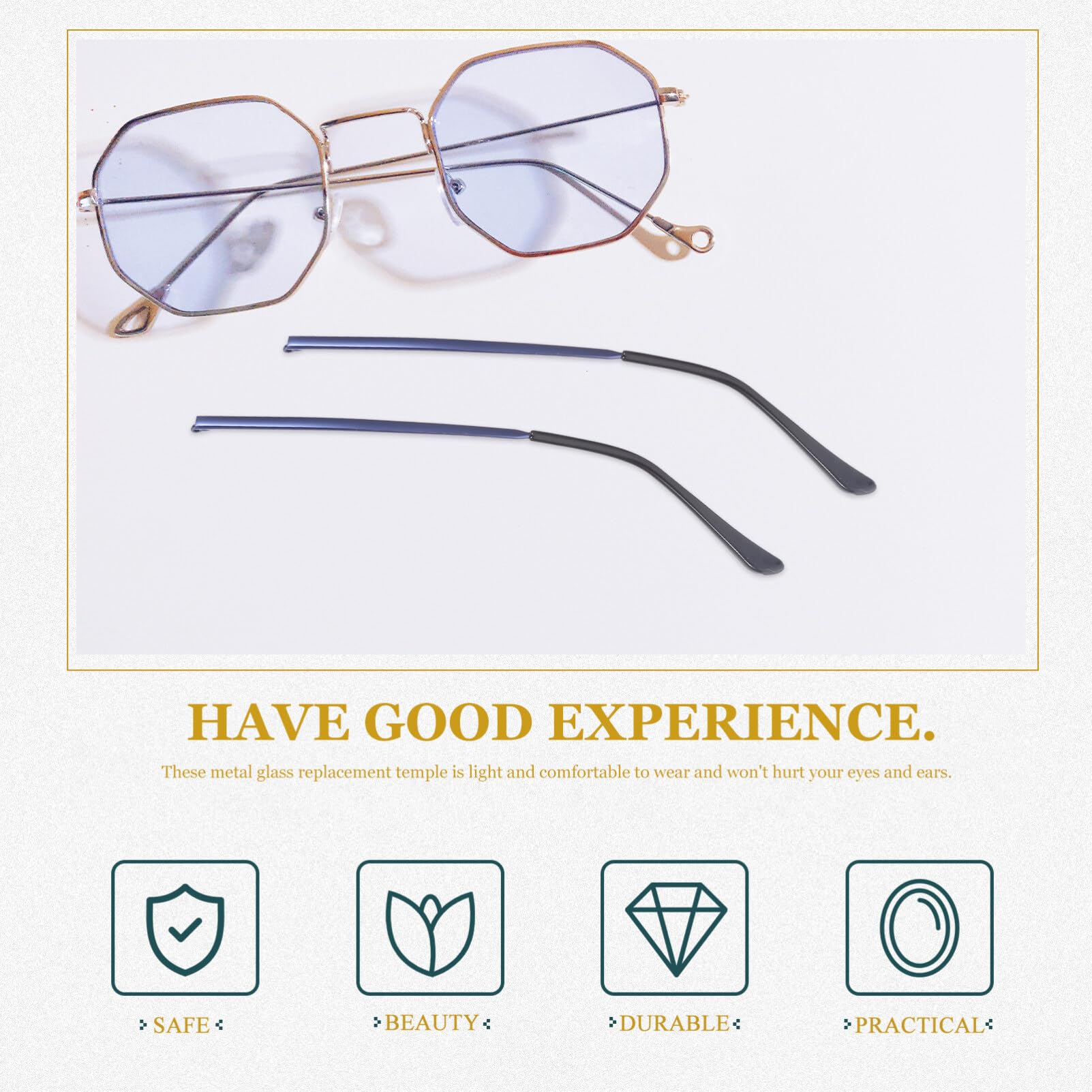 ULTECHNOVO Metal Glasses Replacement Arms - 1 Pair Durable Glasses Temple Legs for Eyeglasses & Sunglasses Frame Repair | Perfect for Broken or Loose Frames (Home, Office, Travel Use)