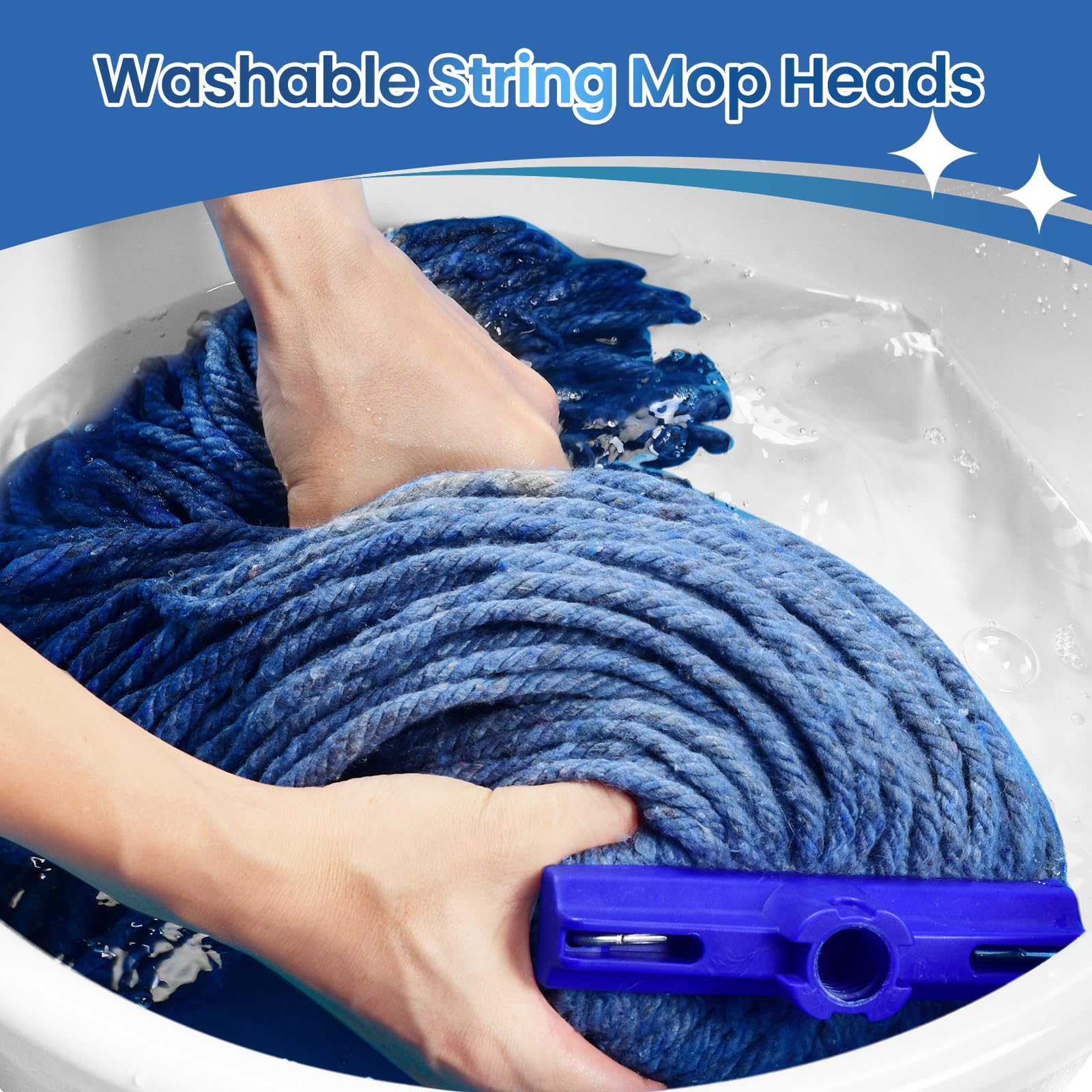 Heavy Duty Cotton Wet Mop Heads (3-Pack) with Microfiber Cloths - for Home & Commercial Cleaning