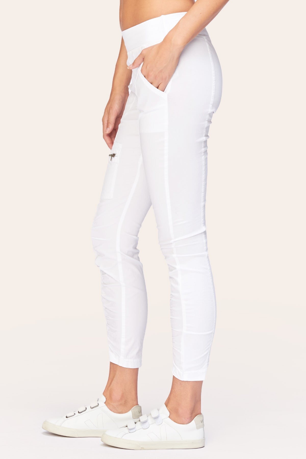 Malanda Women's White Stretch Pants - Comfortable High Waist Casual Trousers for Work, Travel & Everyday Wear